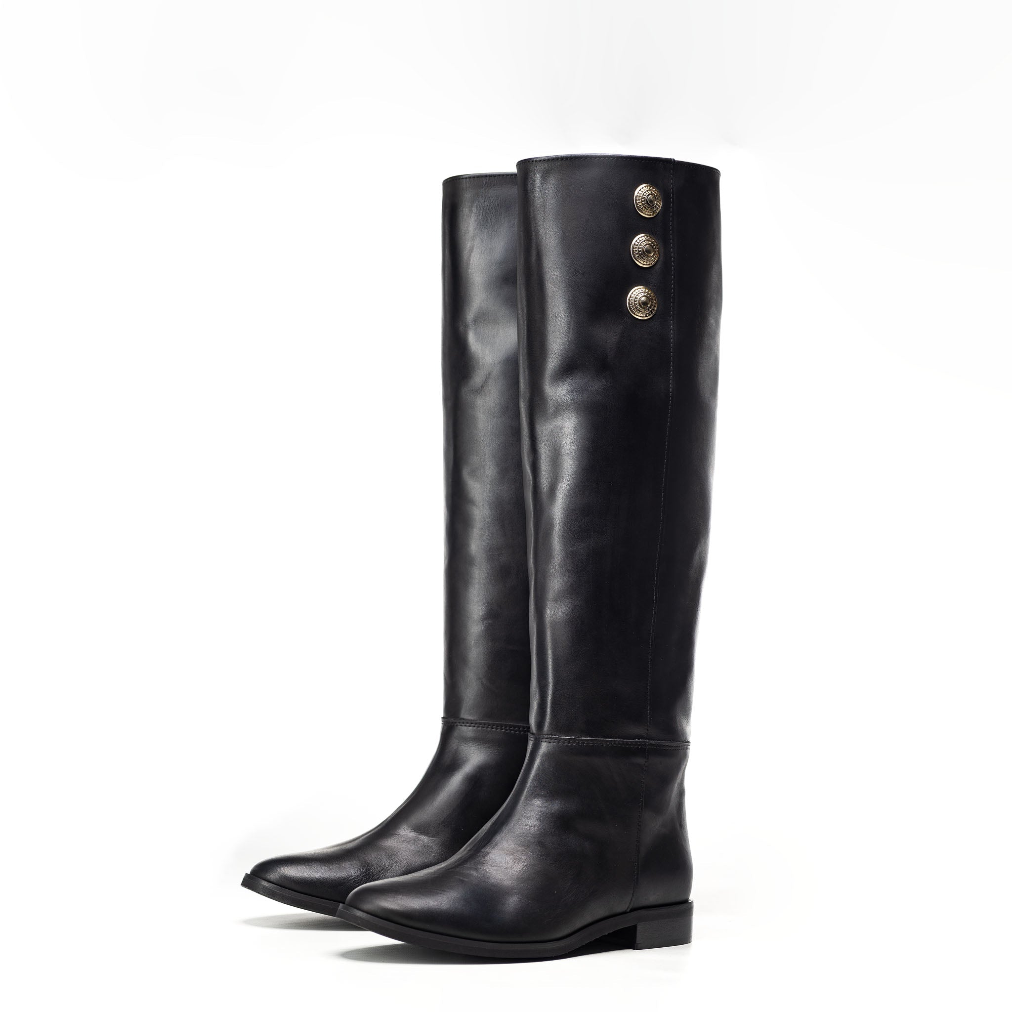 2560_80_NICKEL - Tubular boot in genuine leather with nickel buttons