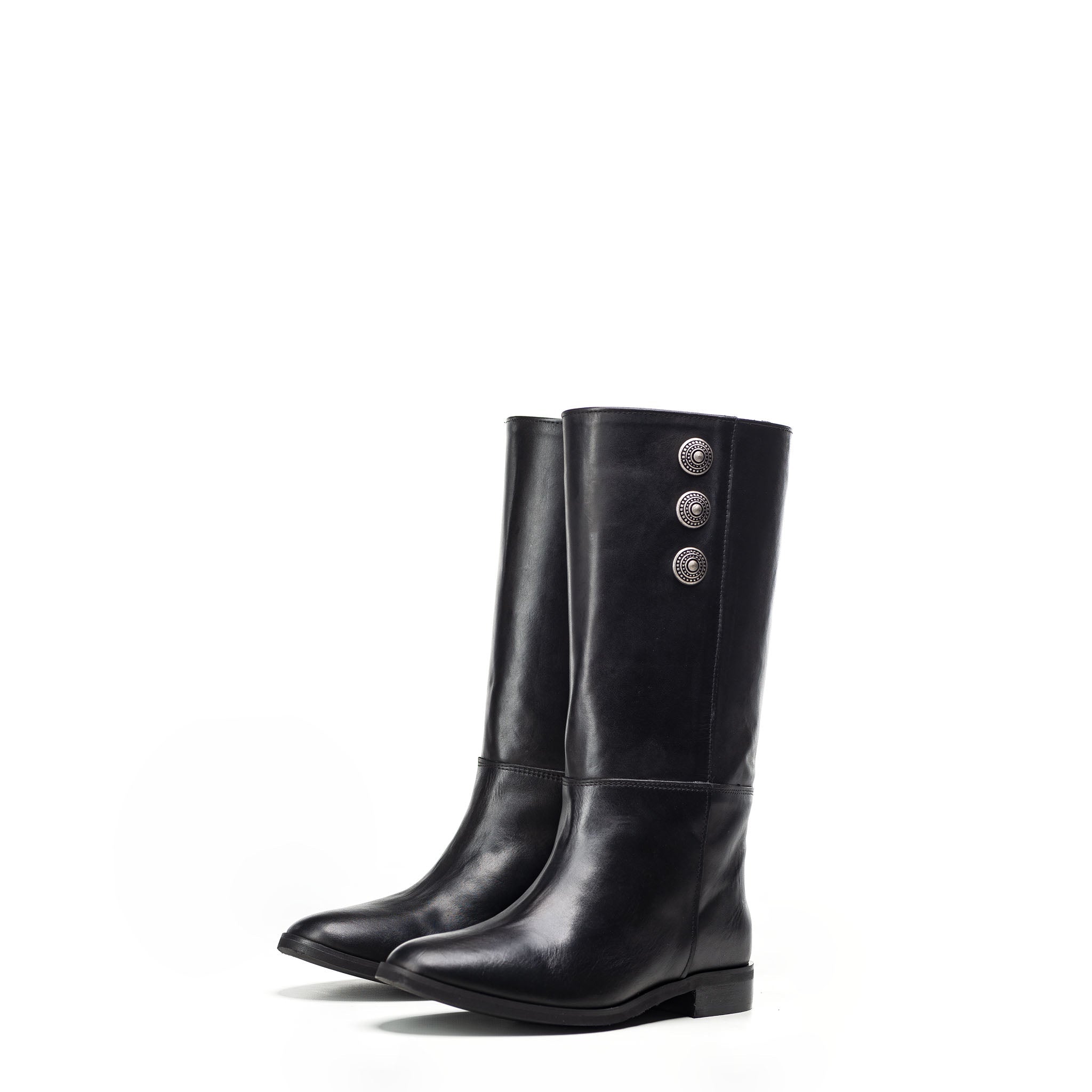 1180_LOW - Tubular ankle boot in genuine leather with burnished buttons