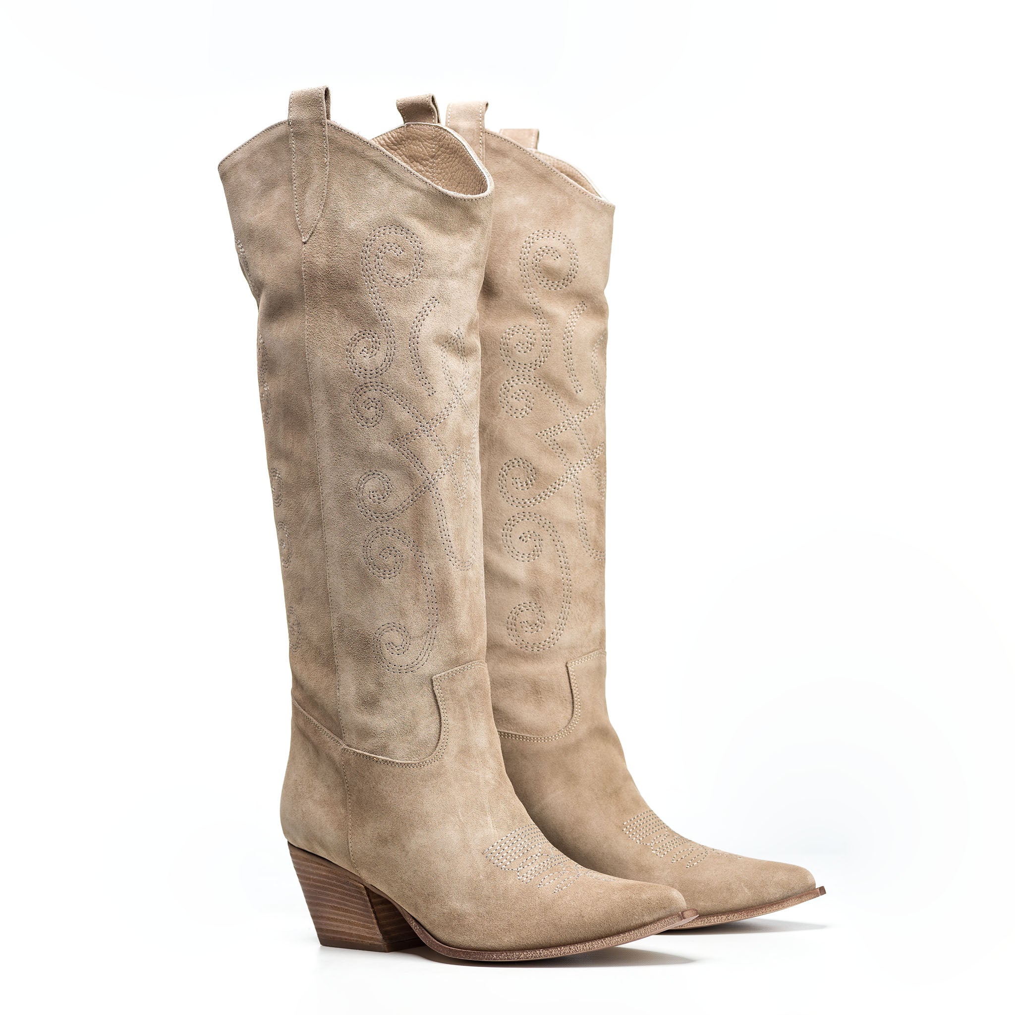 TEX 70_FLORISH - Camperos Boot in Real Deer Suede with Embroidery