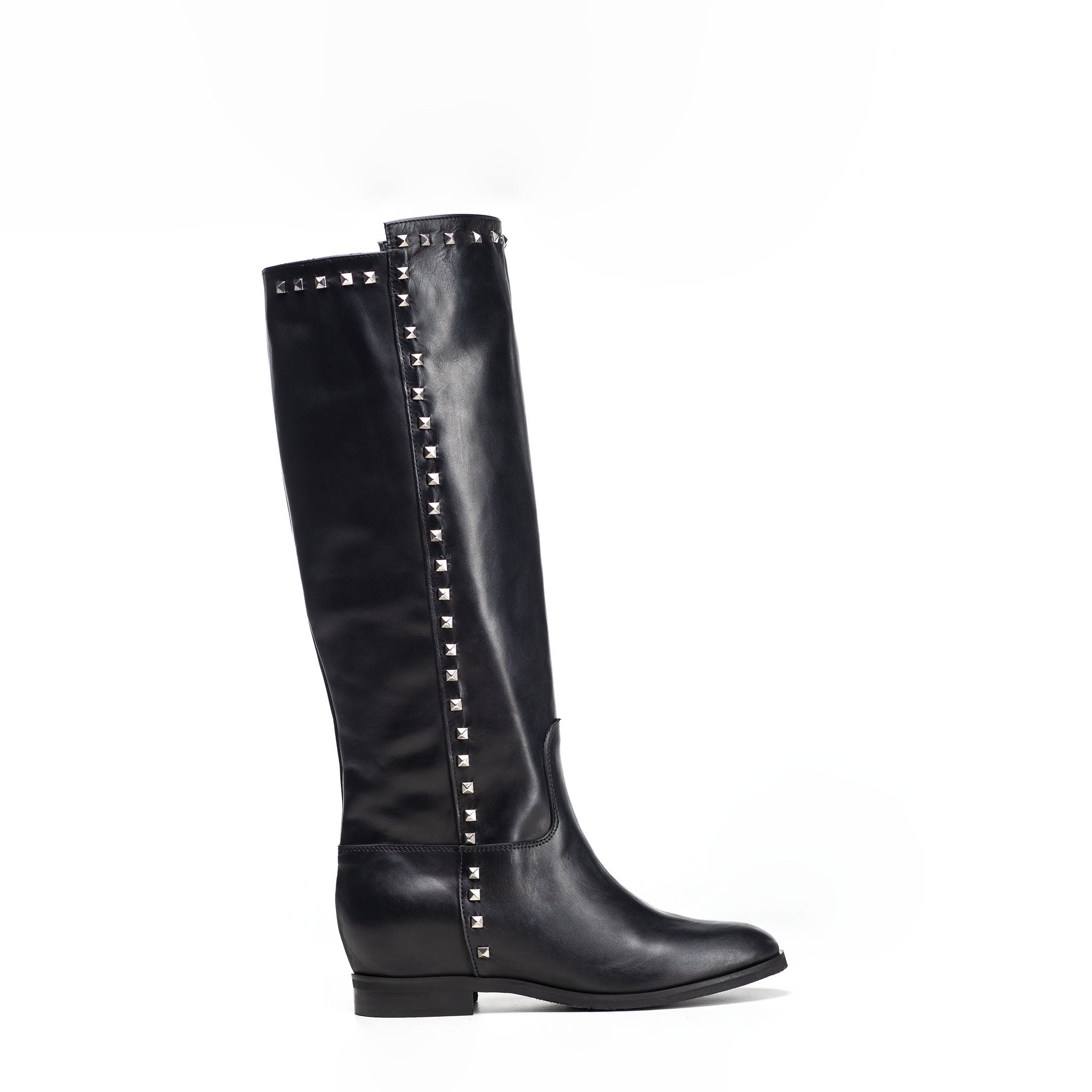 R155 - Genuine Leather Tubular Boot with Nickel Studs and Internal Raising