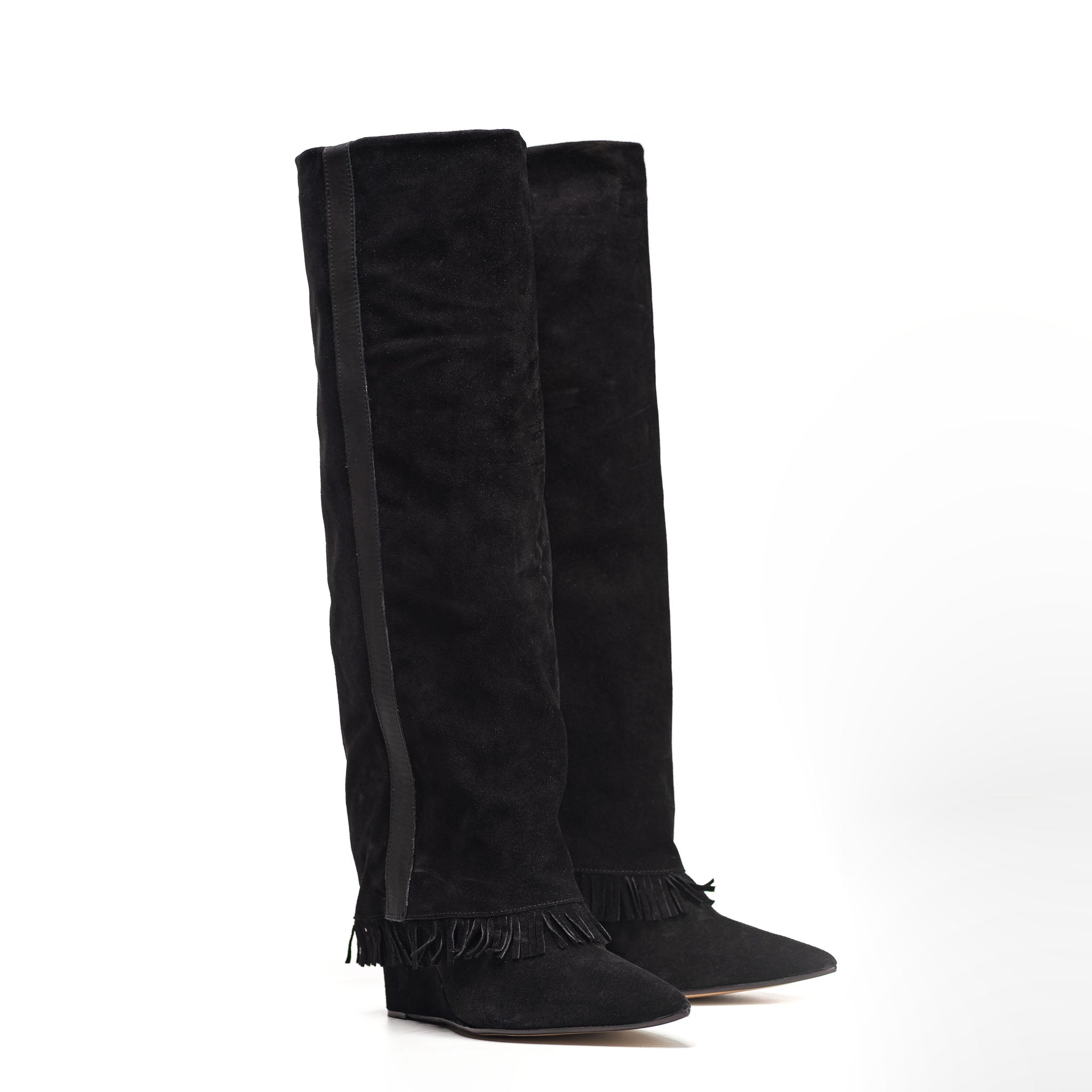 ACAPULCO 720_FRANGE_ZEPPA - Tubular boot in genuine fringed suede with wedge