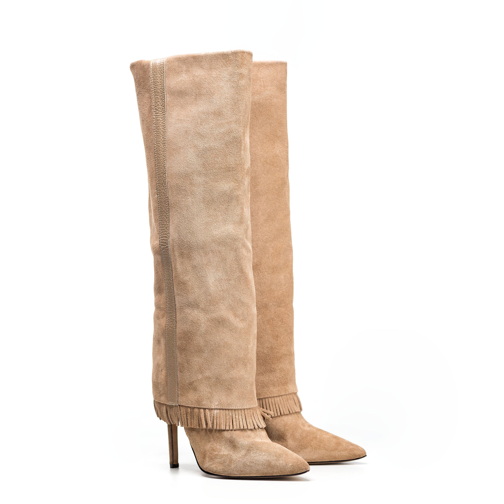 ACAPULCO 720_FRANGE - Tubular boot in genuine fringed suede with stiletto heel