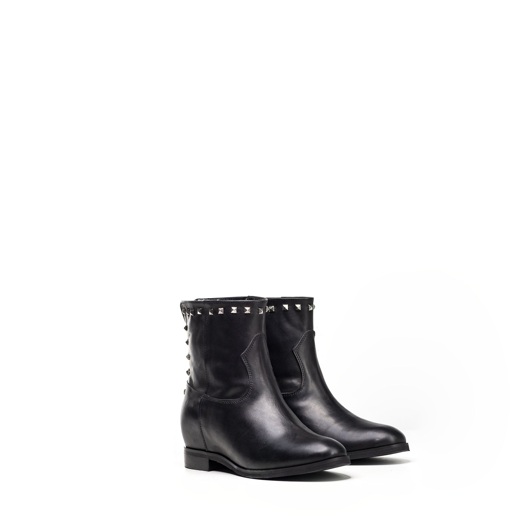 CHOO LOW - Genuine Leather Tubular Ankle Boot with Nickel Studs and Internal Raising