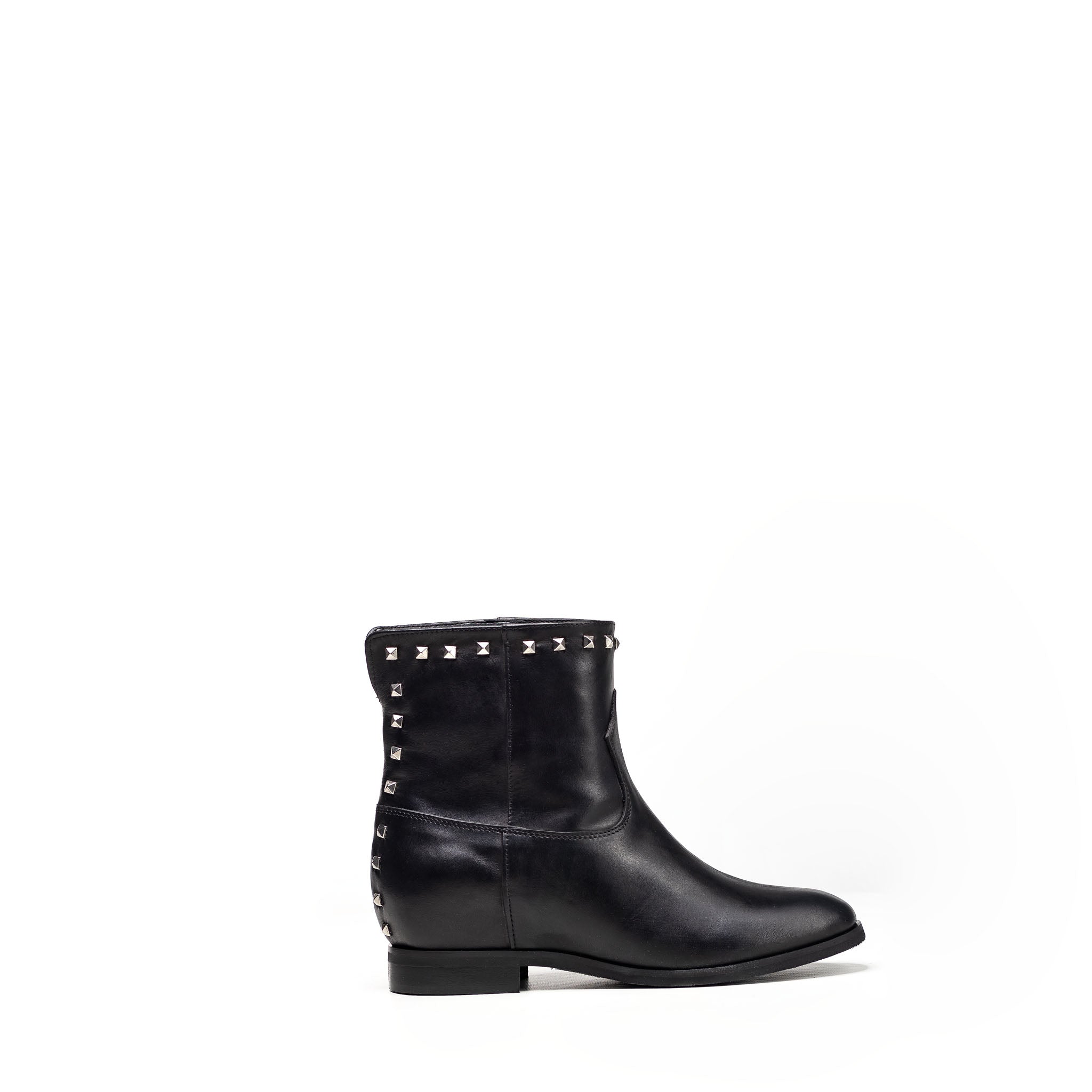 CHOO LOW - Genuine Leather Tubular Ankle Boot with Nickel Studs and Internal Raising