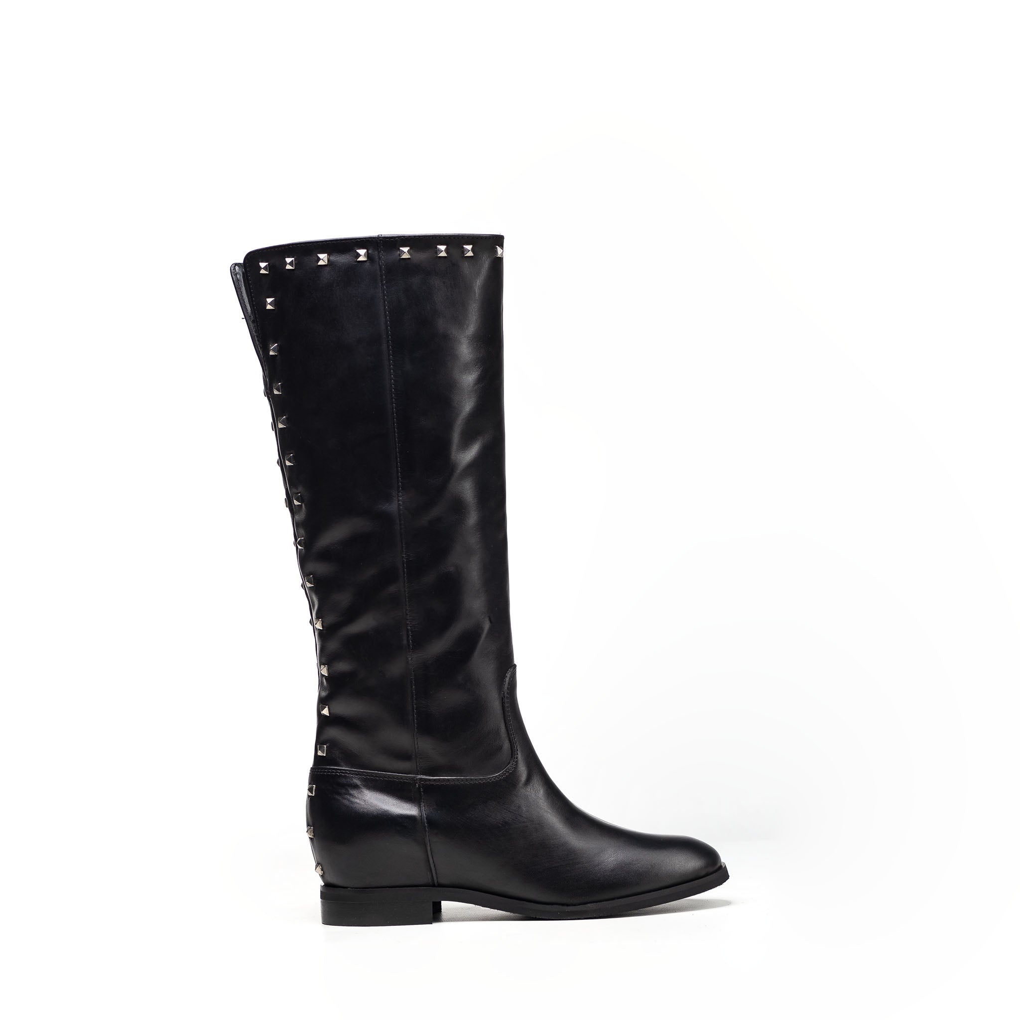 CHOO TOP - Tubular or genuine leather ankle boot with nickel pyramid studs and internal lift