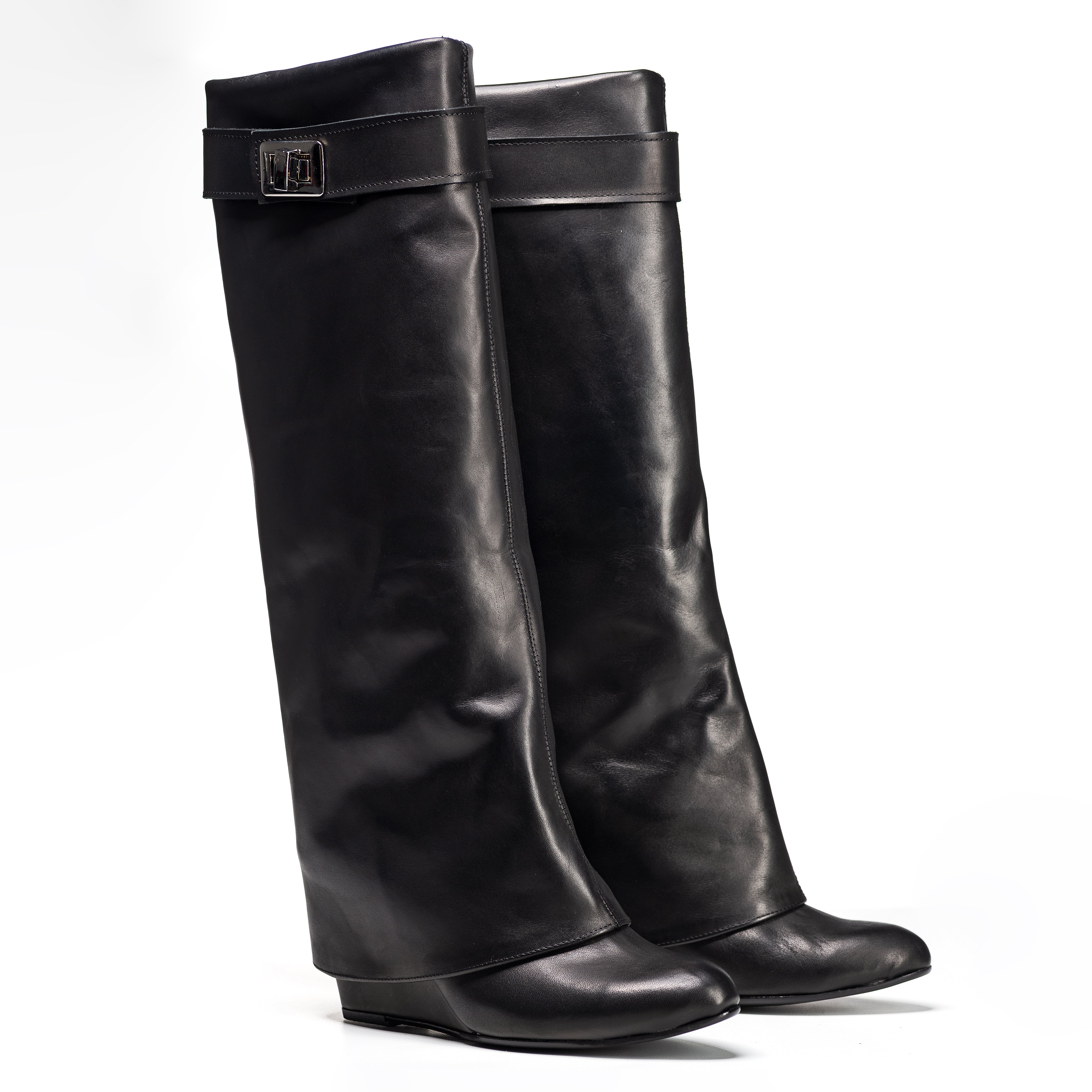 SOPHIE_CLASSIC - Tubular boot in genuine leather with accessory and 7 cm heel/wedge