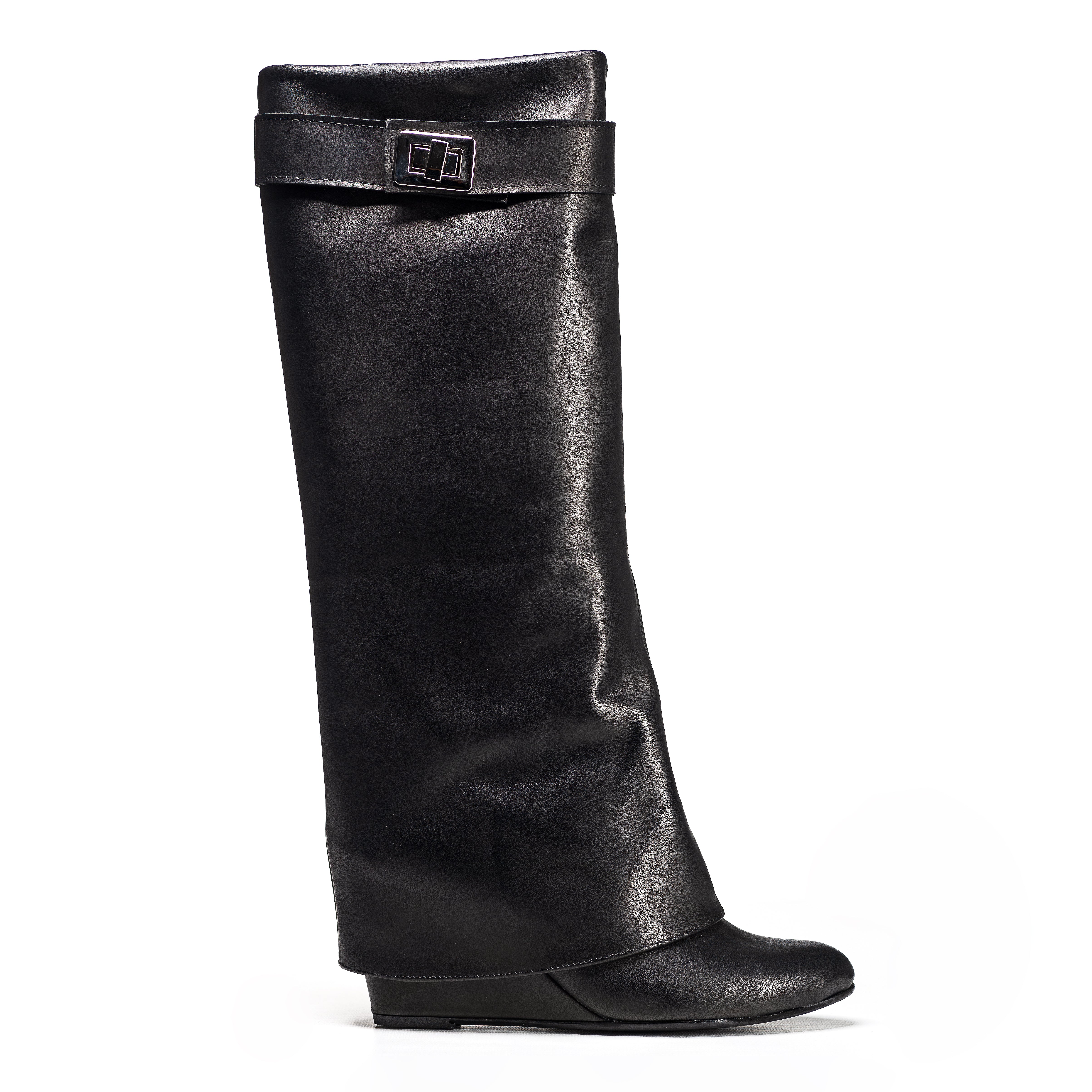 SOPHIE_CLASSIC - Tubular boot in genuine leather with accessory and 7 cm heel/wedge