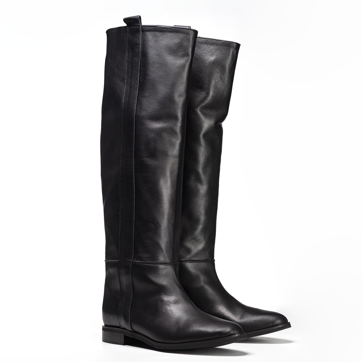 1130_NEW - Black Genuine Leather Tubular Boot with Side Stripe