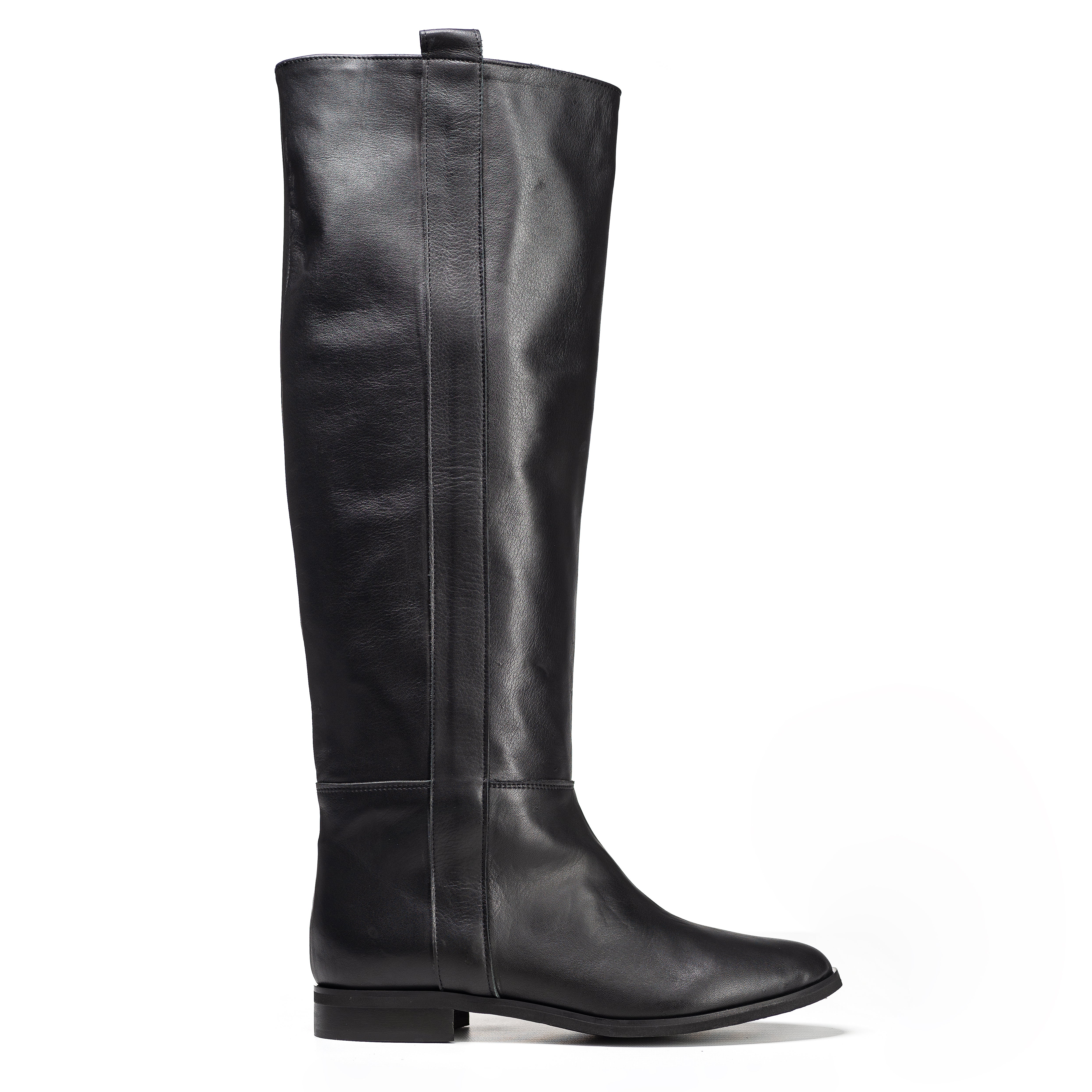 1130_NEW - Black Genuine Leather Tubular Boot with Side Stripe