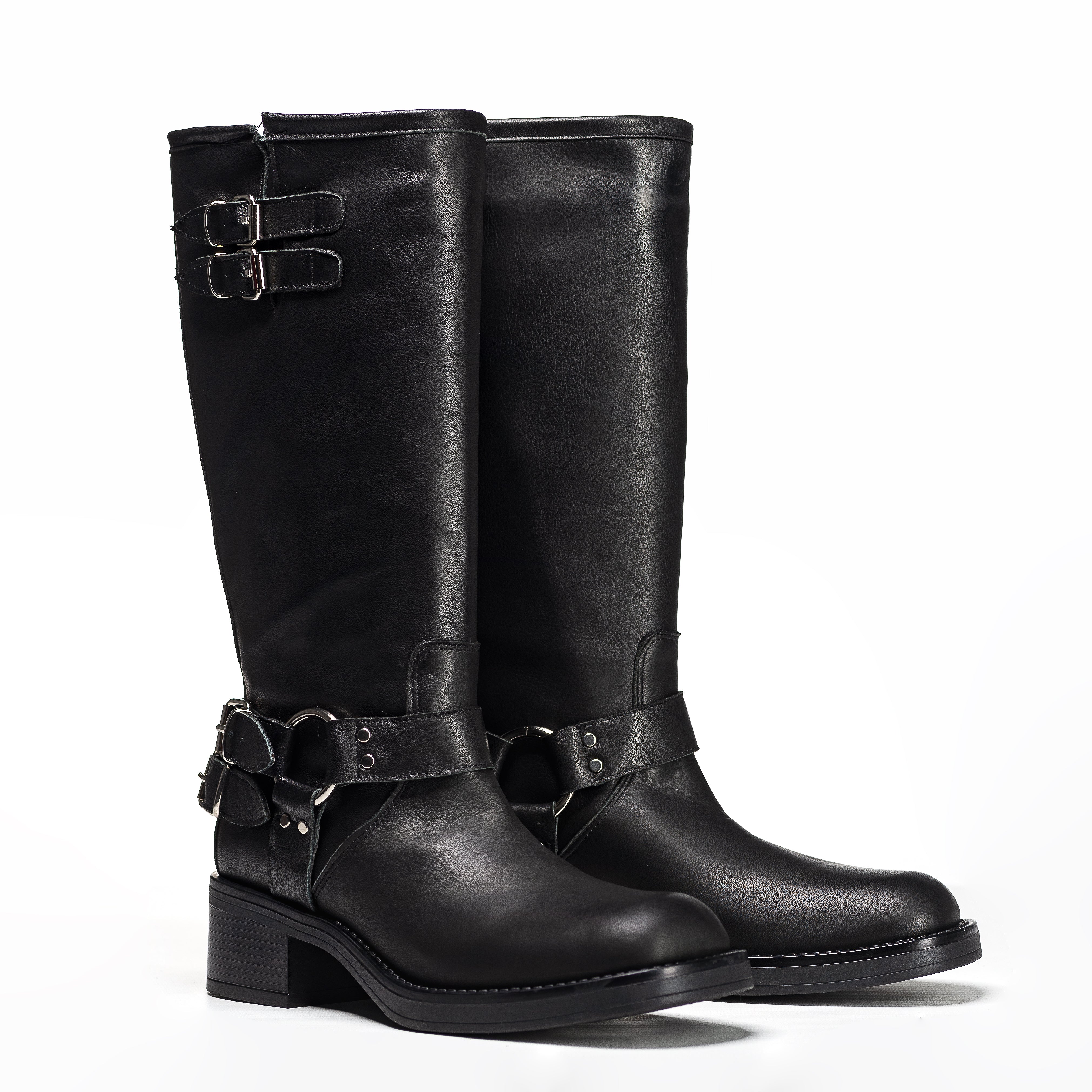 NEVADA - Tubular boot mood Biker Amphibian in genuine leather with rubber sole and buckles