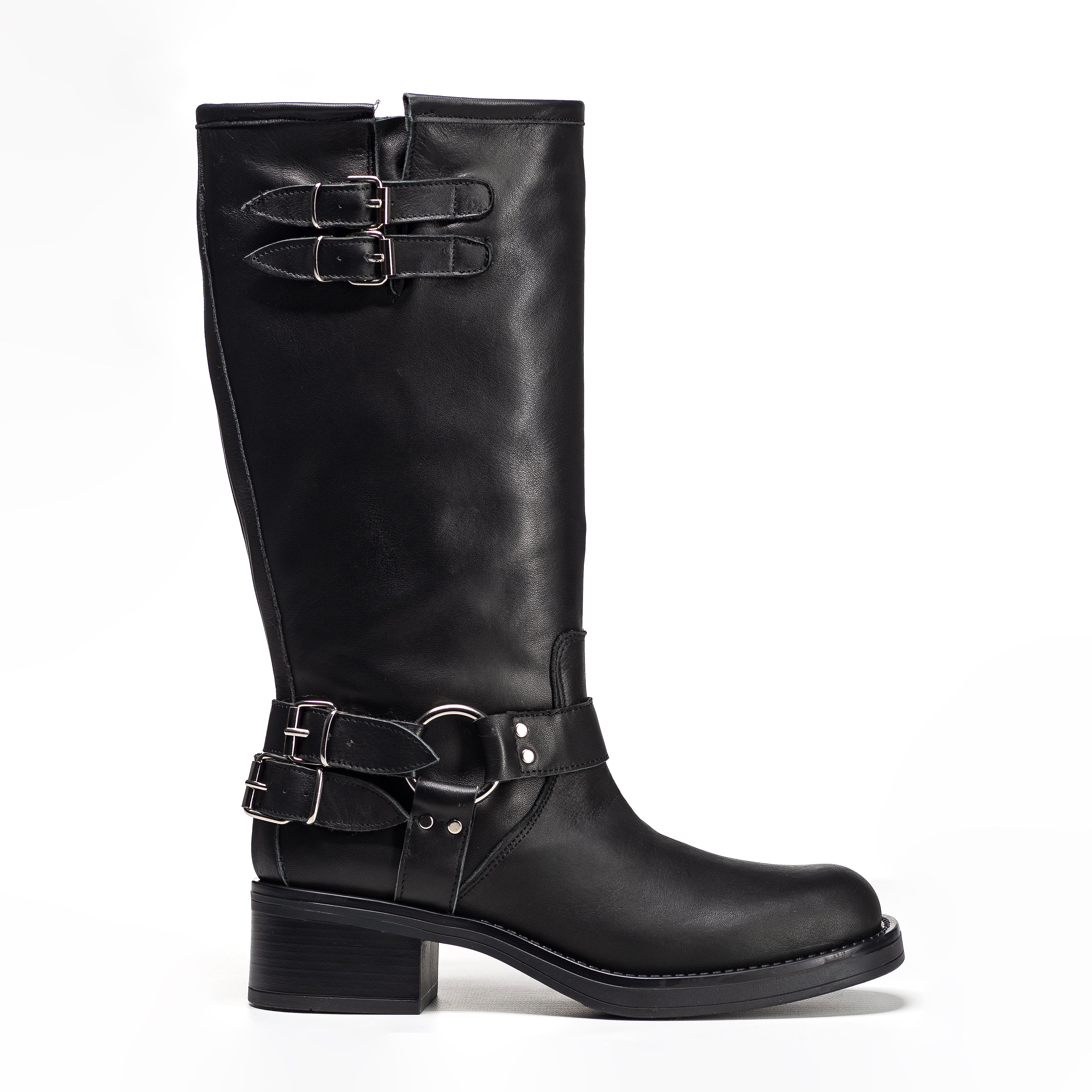 NEVADA - Tubular boot mood Biker Amphibian in genuine leather with rubber sole and buckles