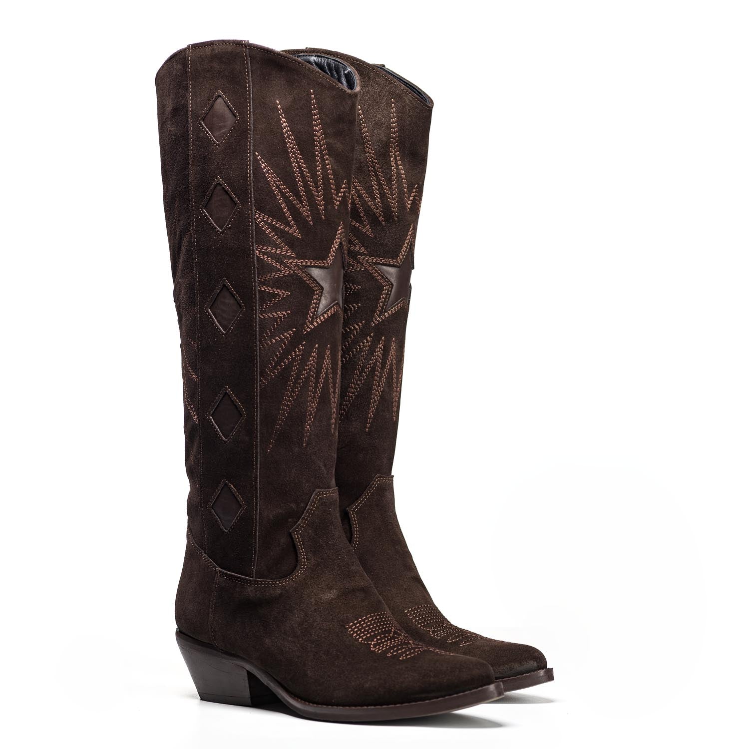 TEX 300_GOLDEN - Camperos mood tubular boot in real brown suede