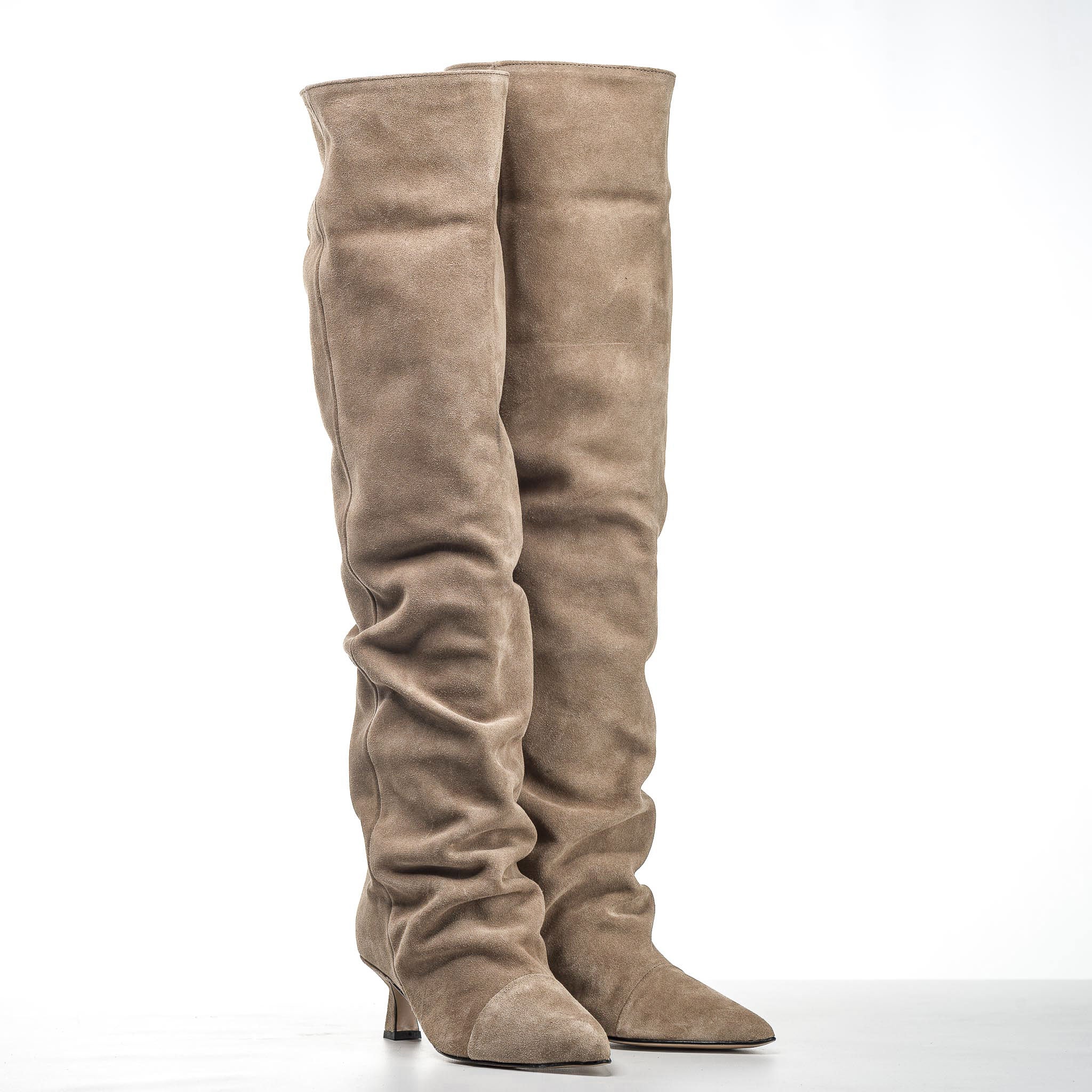 JENNIFER - Knee-high tubular boot in real draped suede