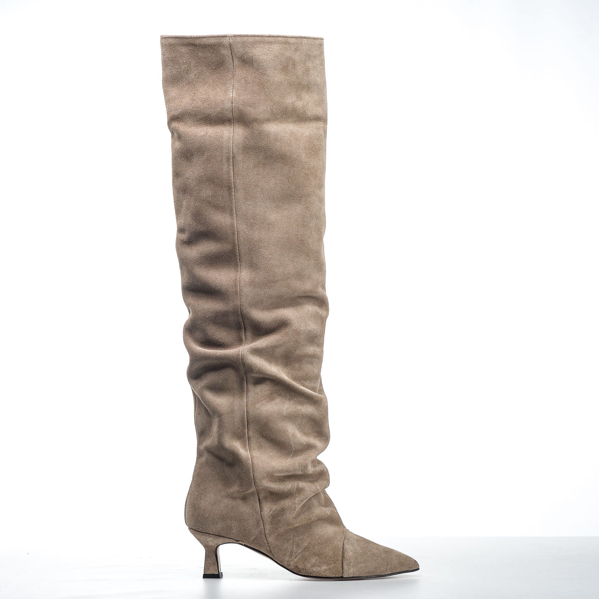 JENNIFER - Knee-high tubular boot in real draped suede