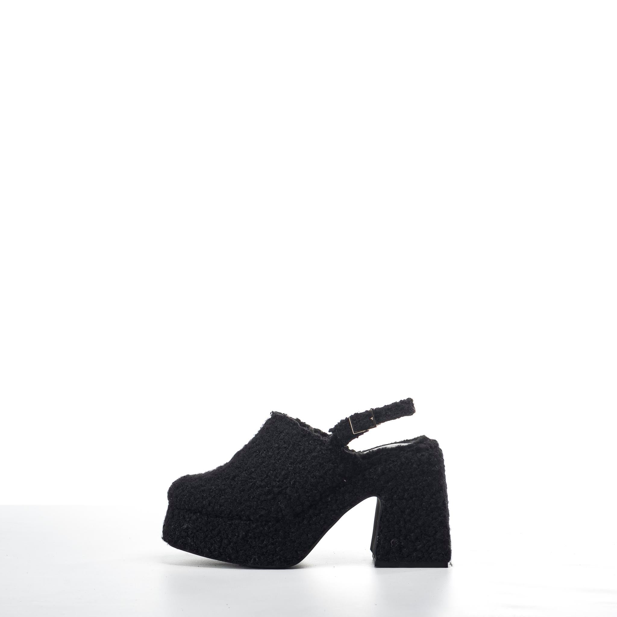 CLOG02_CURL - Sandalo Sabot Mood Zoccolo in Tessuto Lamb Nero