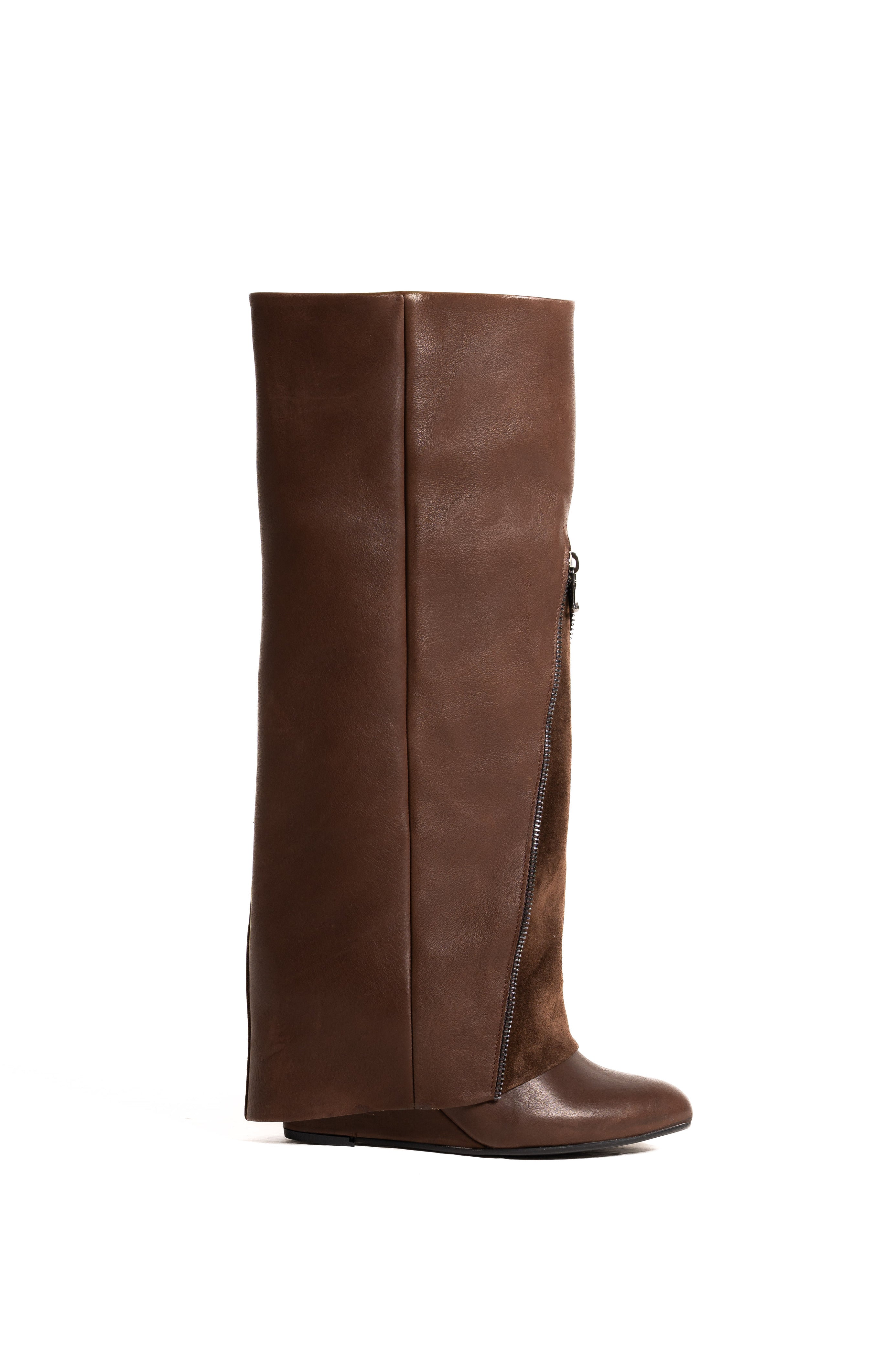 GV60 - Botín tubular en piel auténtica y ante auténtico con tacón/cuña de 7 cm