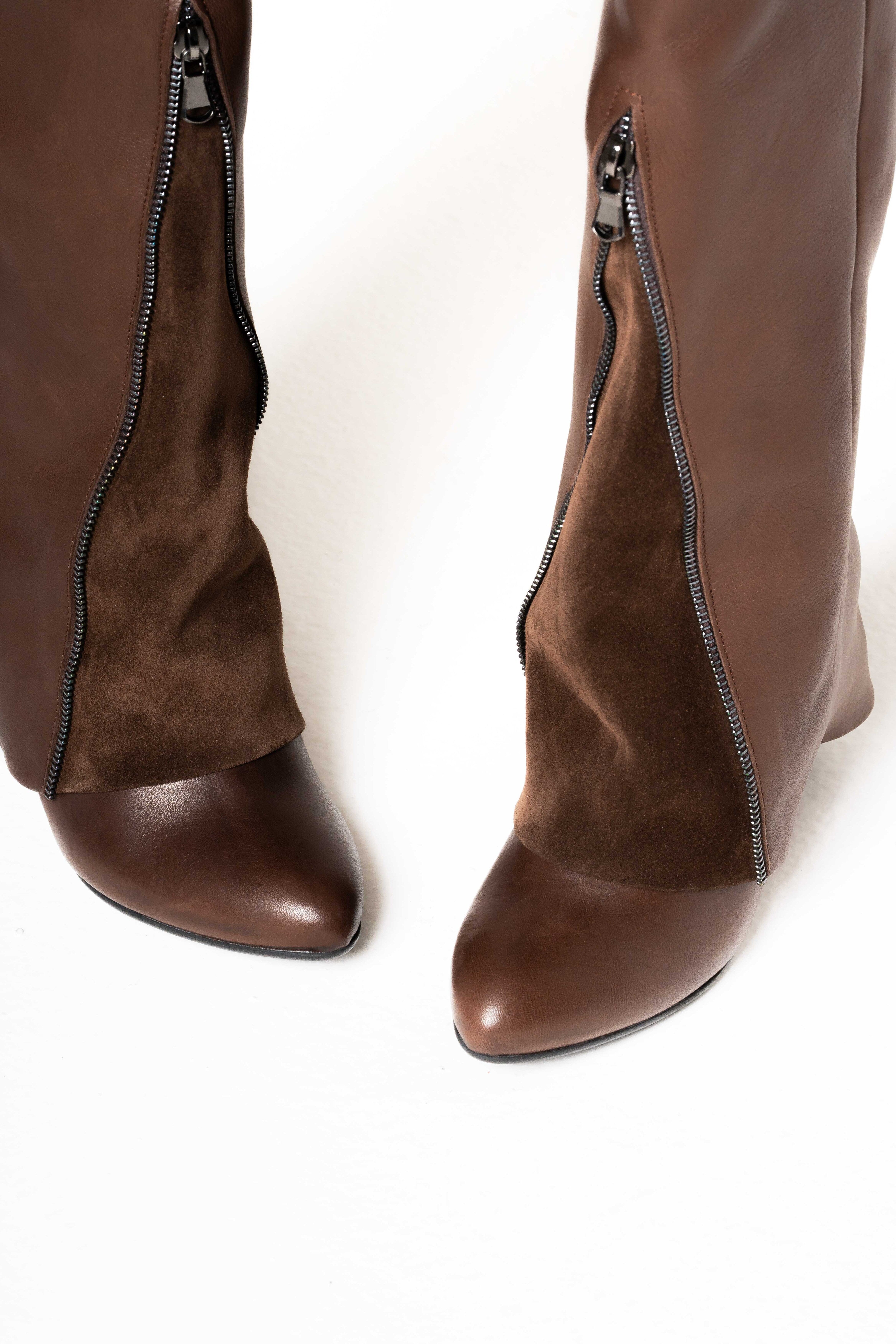 GV60 - Tubular boot in Genuine Leather and Genuine Suede with 7 Cm heel / wedge