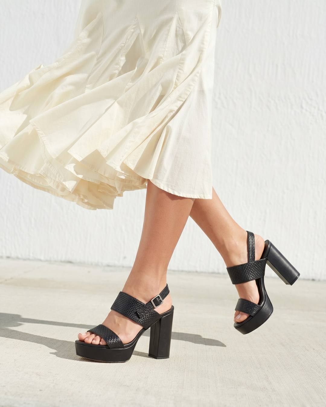 ATHENA840 - Black Genuine Leather Sandal with Platform and Heel