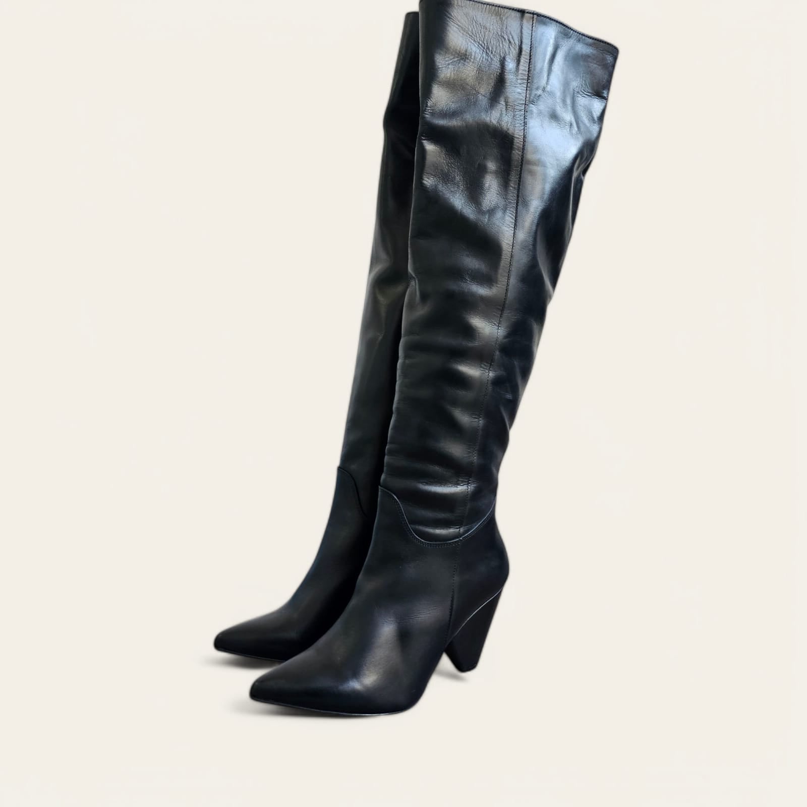 EVA04 - Genuine Leather Tubular Boot 9.5 Cm cone heel