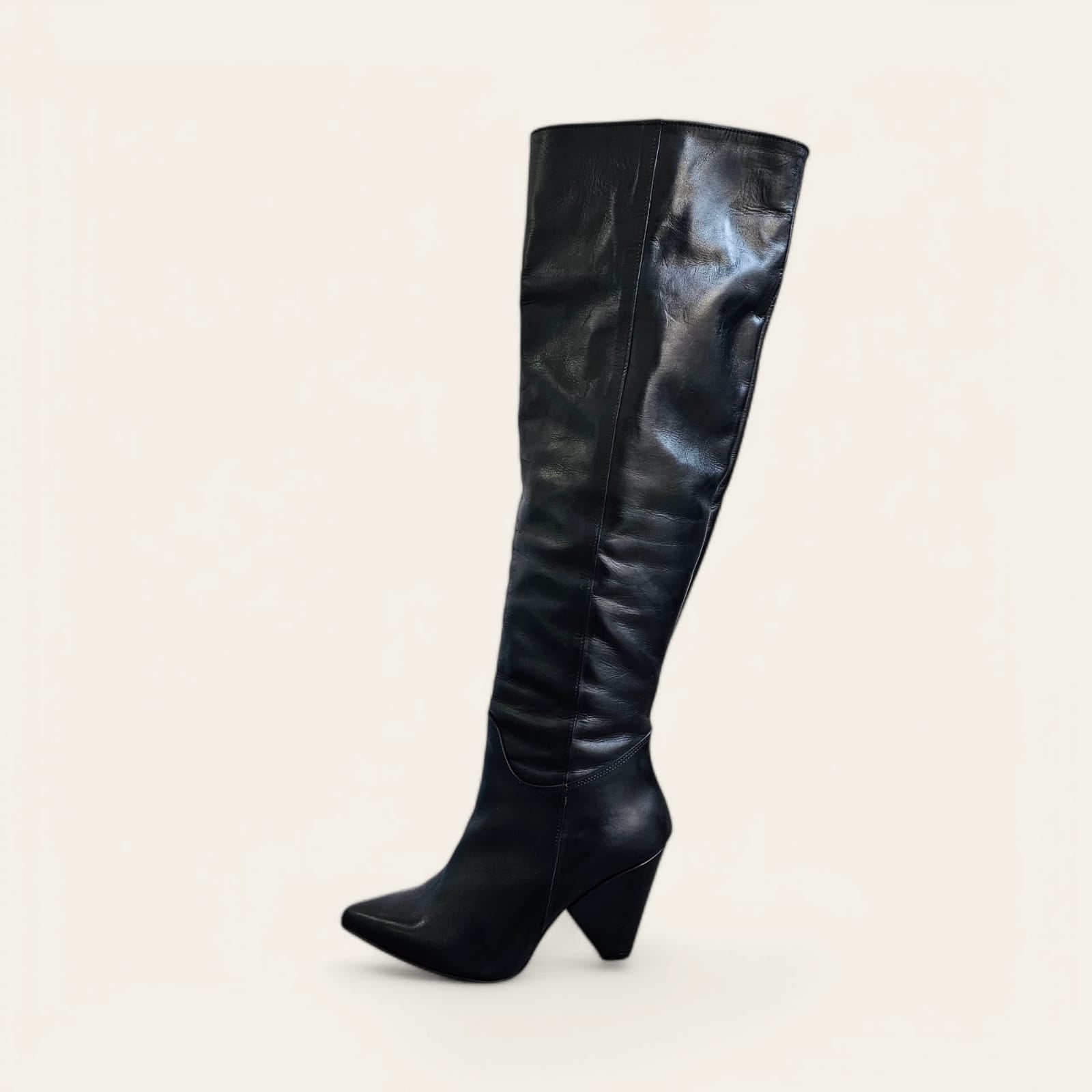 EVA04 - Genuine Leather Tubular Boot 9.5 Cm cone heel