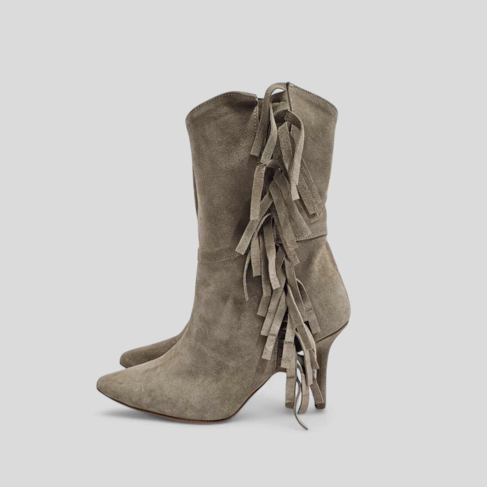 GIVI_FRANGE - Tubular ankle boot in real suede with fringes - 9 cm heel