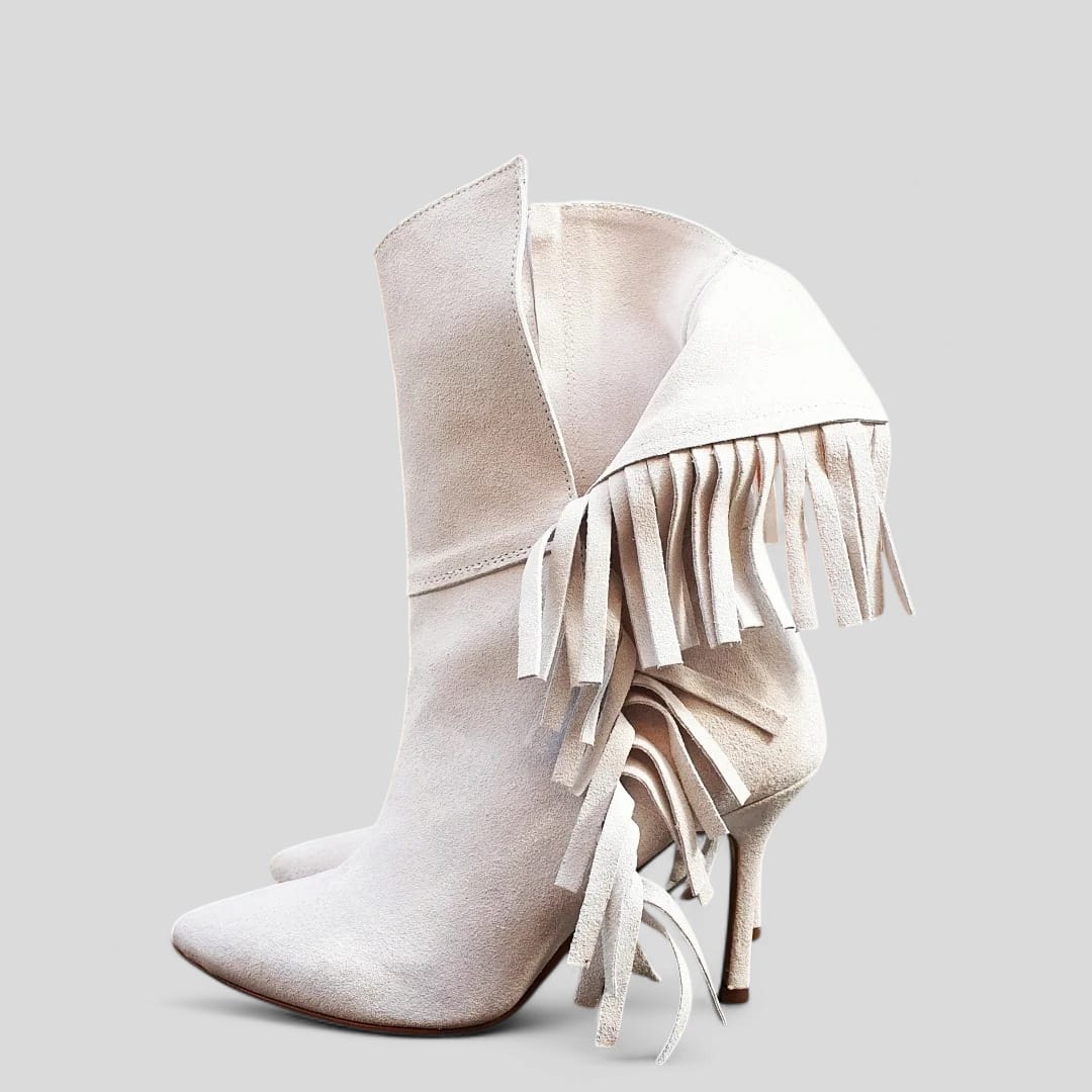 GIVI_FRANGE - Tubular ankle boot in real suede with fringes - 9 cm heel