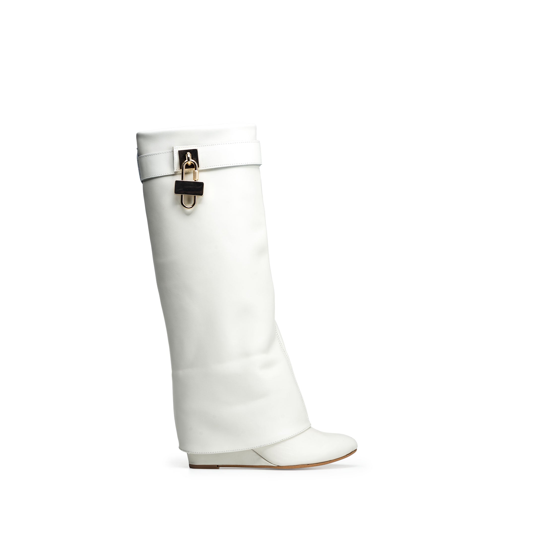 SOPHIE - Bota Tubular de Piel Genuina Blanca con Accesorio y Tacón/Cuña de 7cm