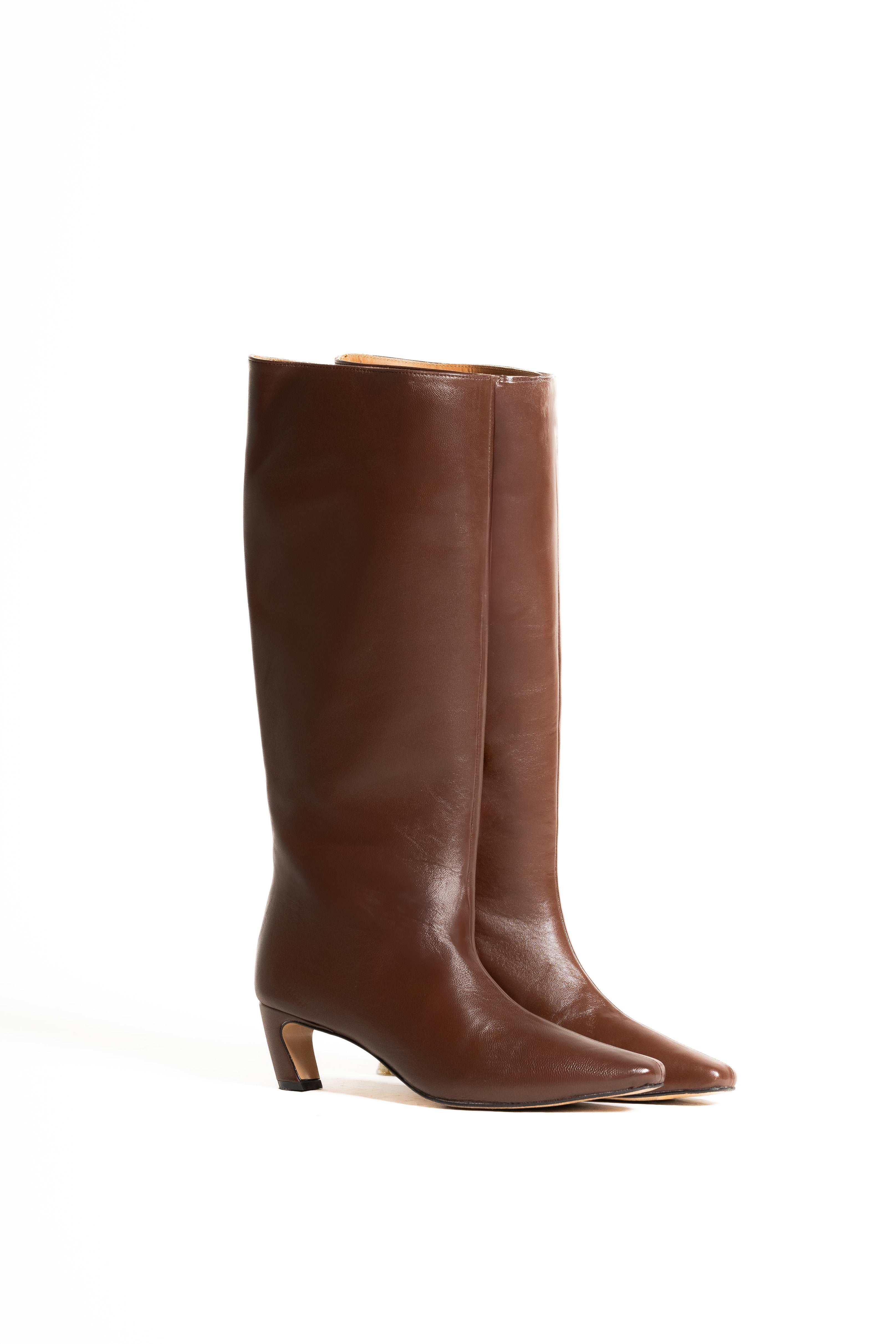 JADE - Stivali Cuissard  in Vera Pelle Cioccolato - Tacco Roghetto 5 Cm