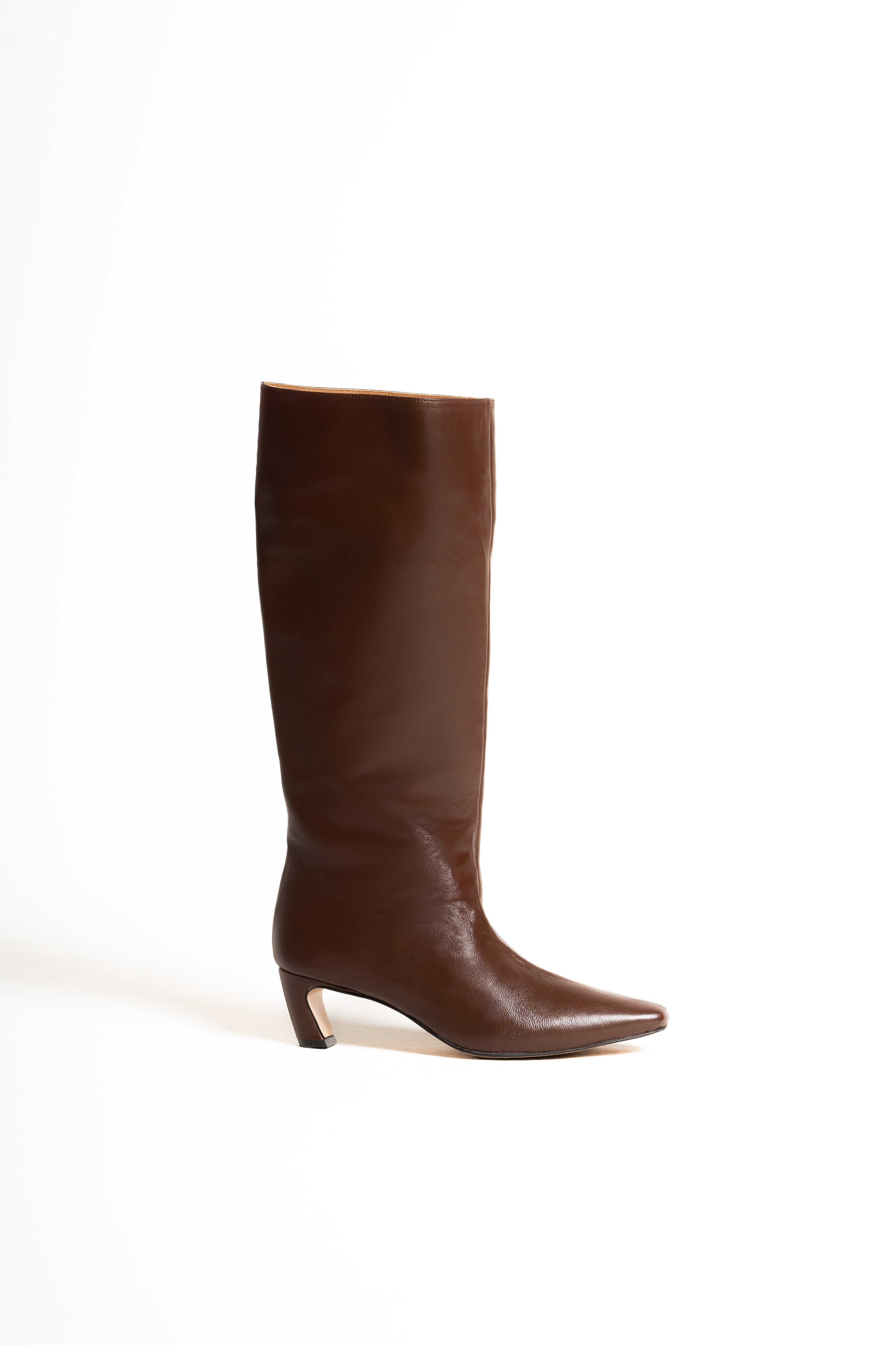 JADE - Stivali Cuissard  in Vera Pelle Cioccolato - Tacco Roghetto 5 Cm