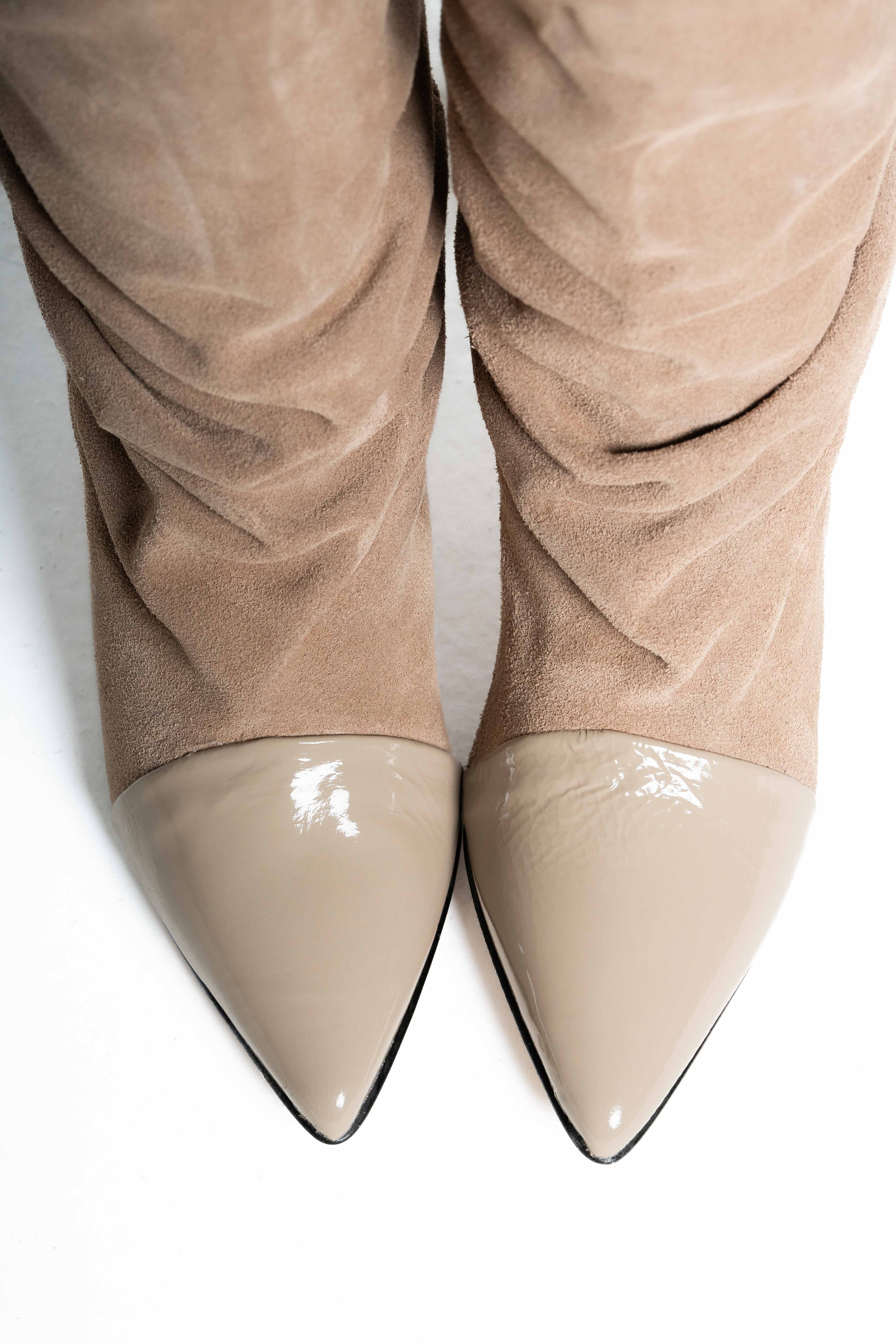 JENNIFER_TWINS - Stivale alto al ginocchio in Vero Camoscio e Vera Pelle Tortora - Tacco 5 Cm