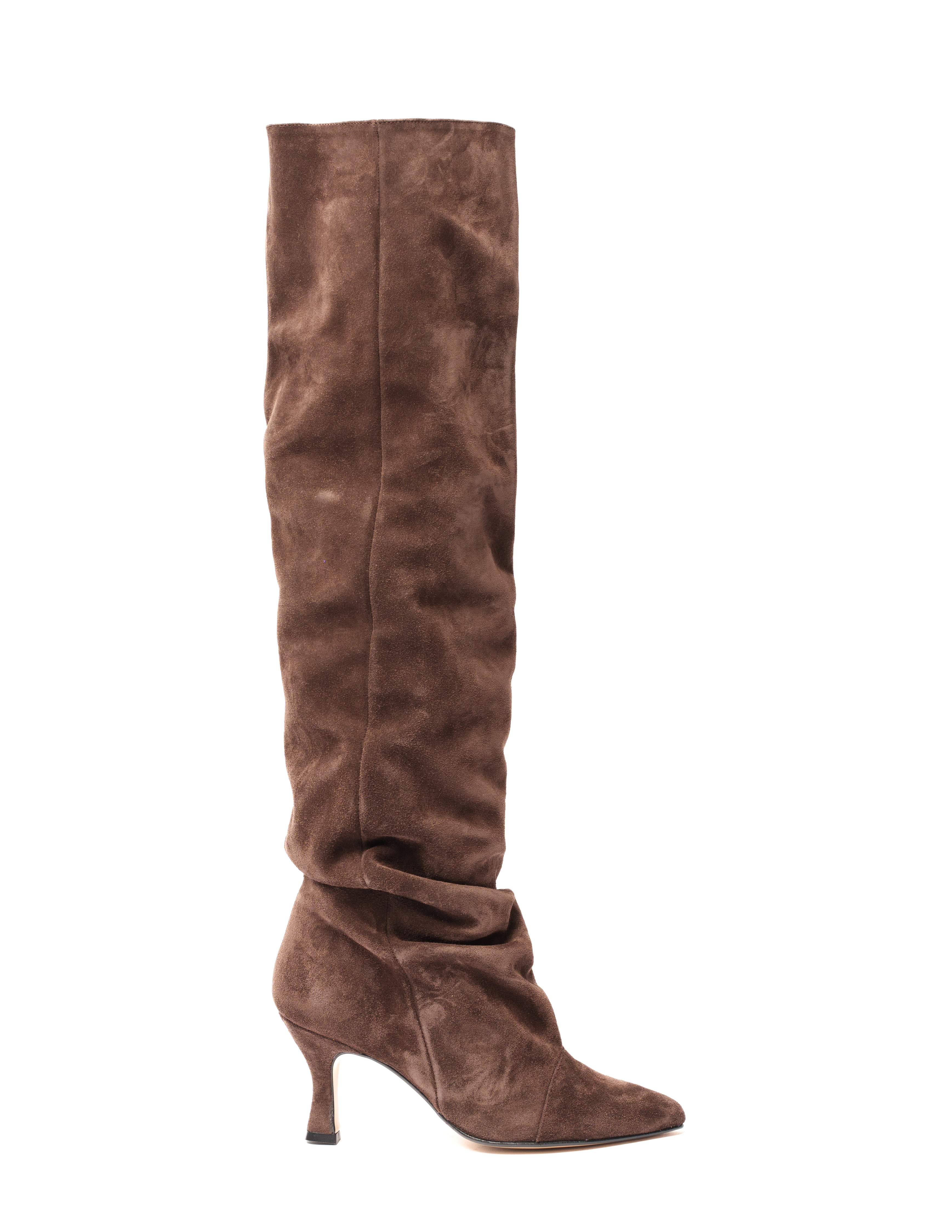 JENNIFER_70 - Knee High Boot in Real Brown Suede 7cm Heel