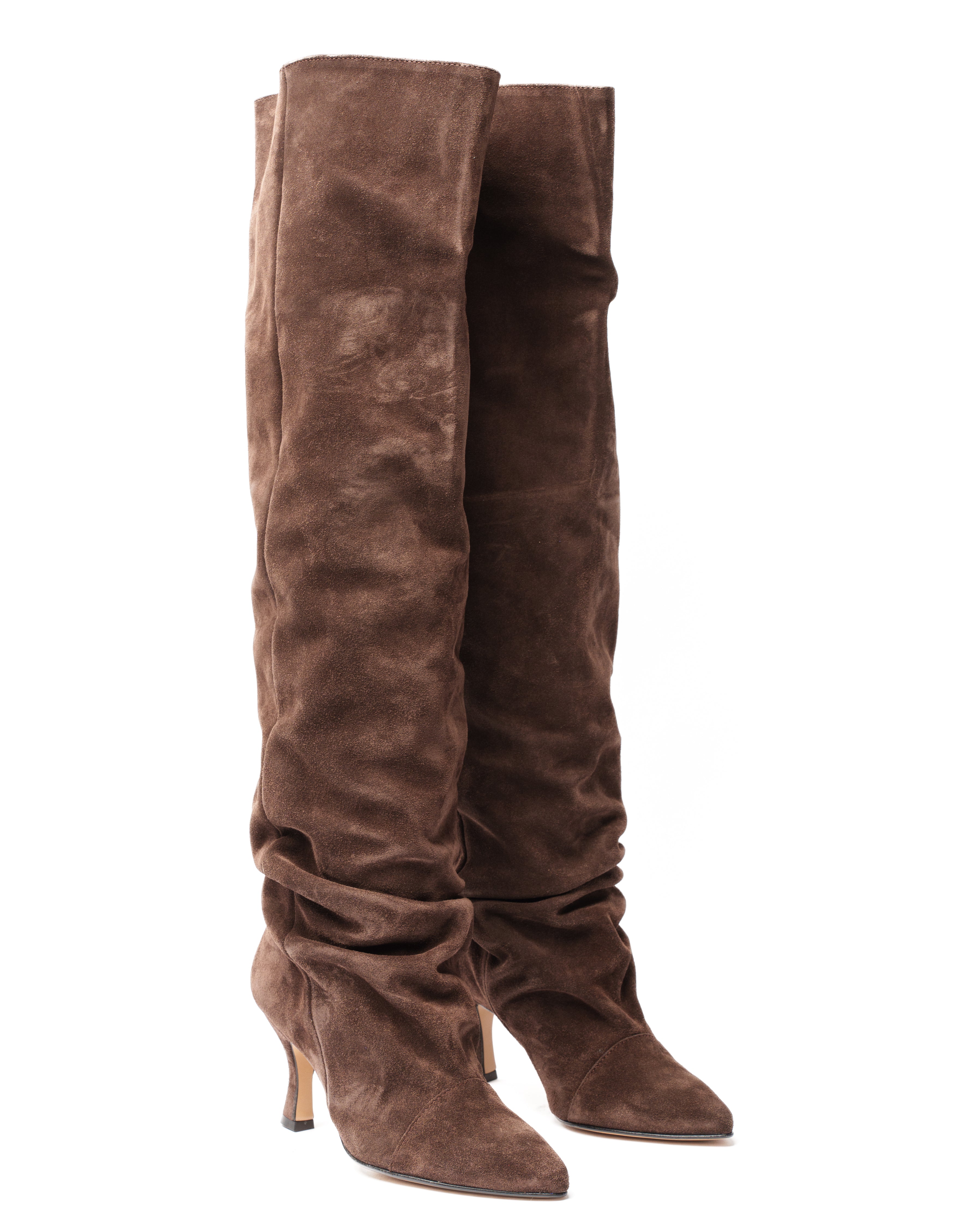 JENNIFER_70 - Knee High Boot in Real Brown Suede 7cm Heel