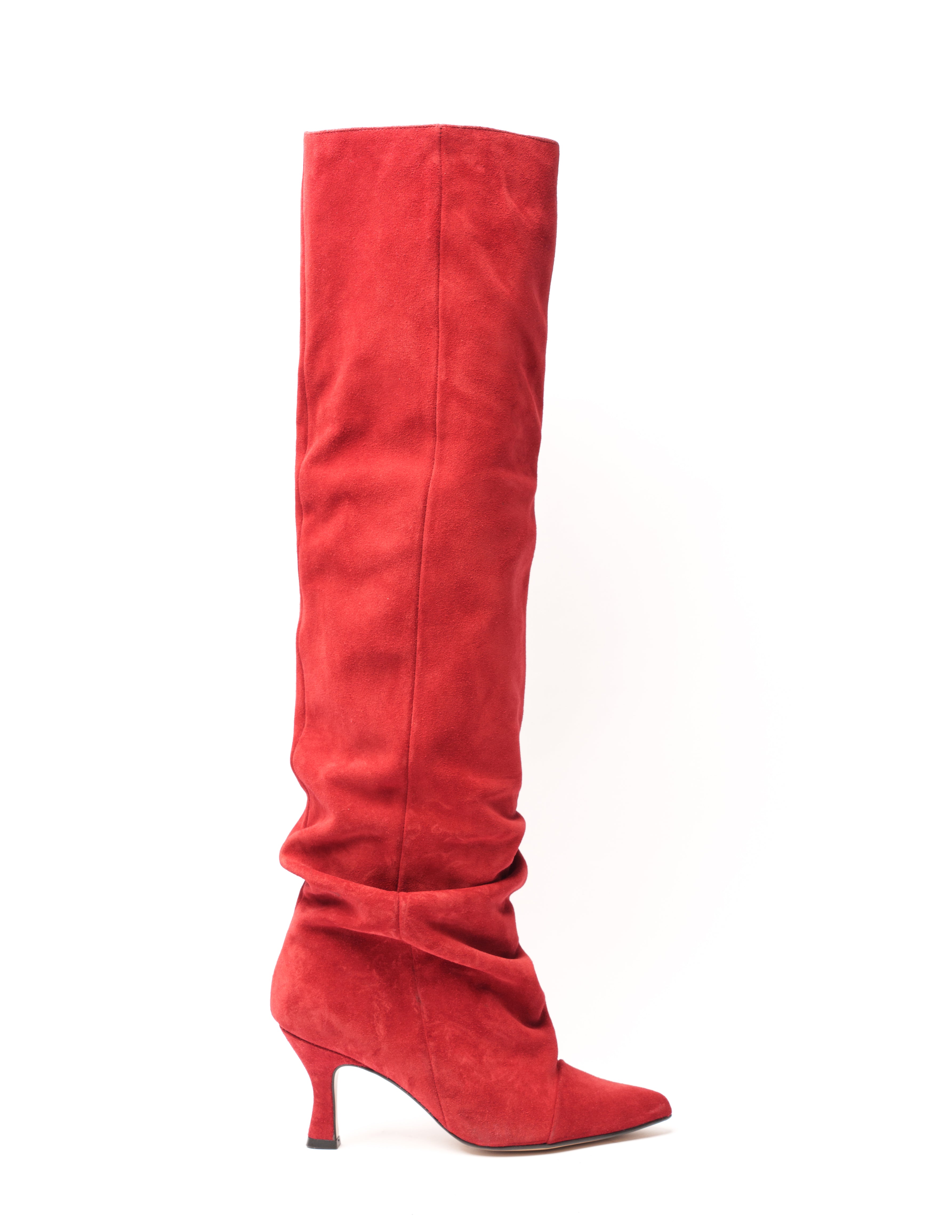 JENNIFER_70 - Knee High Boot in Real Red Suede Heel 7 Cm