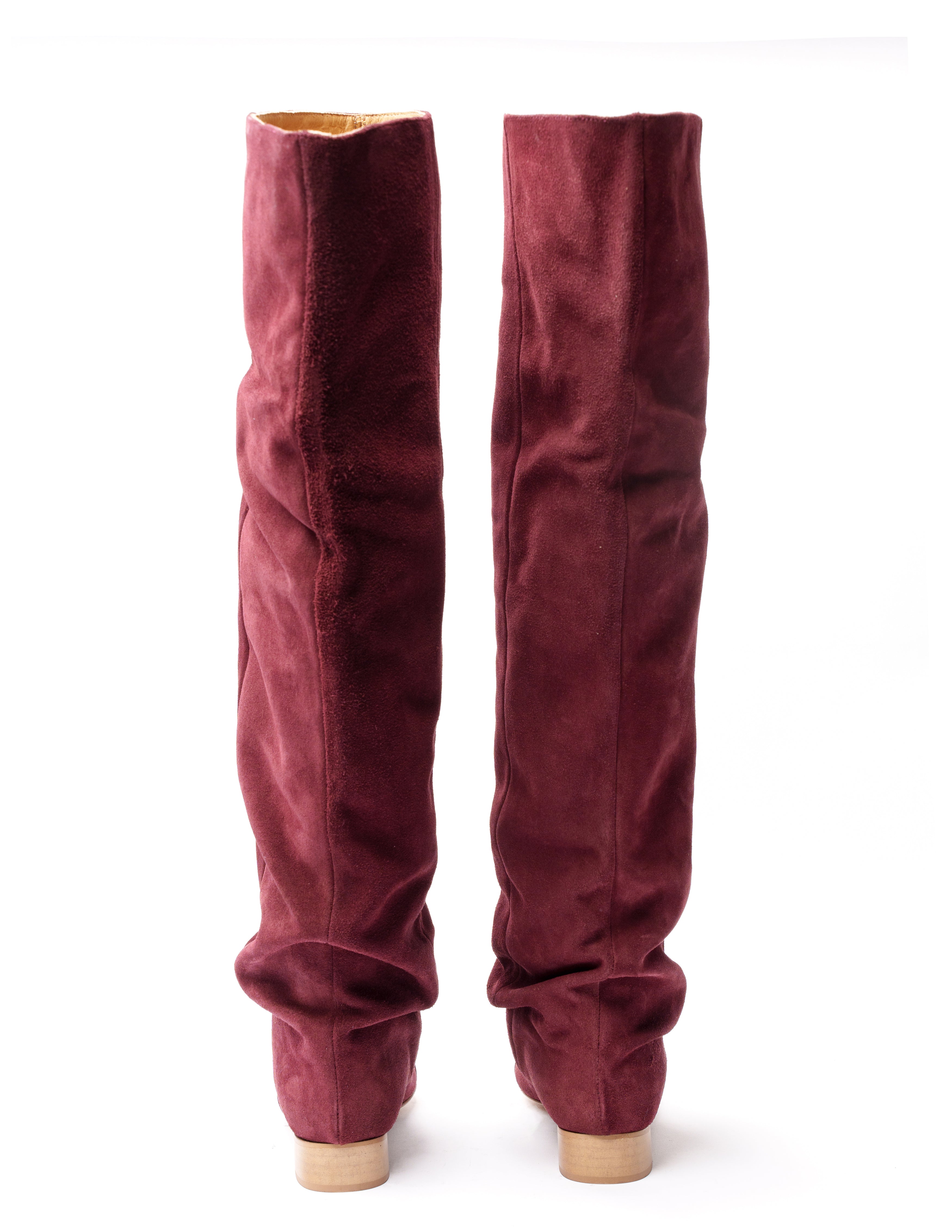 JENNIFER_FLAT - Tubular boot in Bordeaux real suede with draped effect