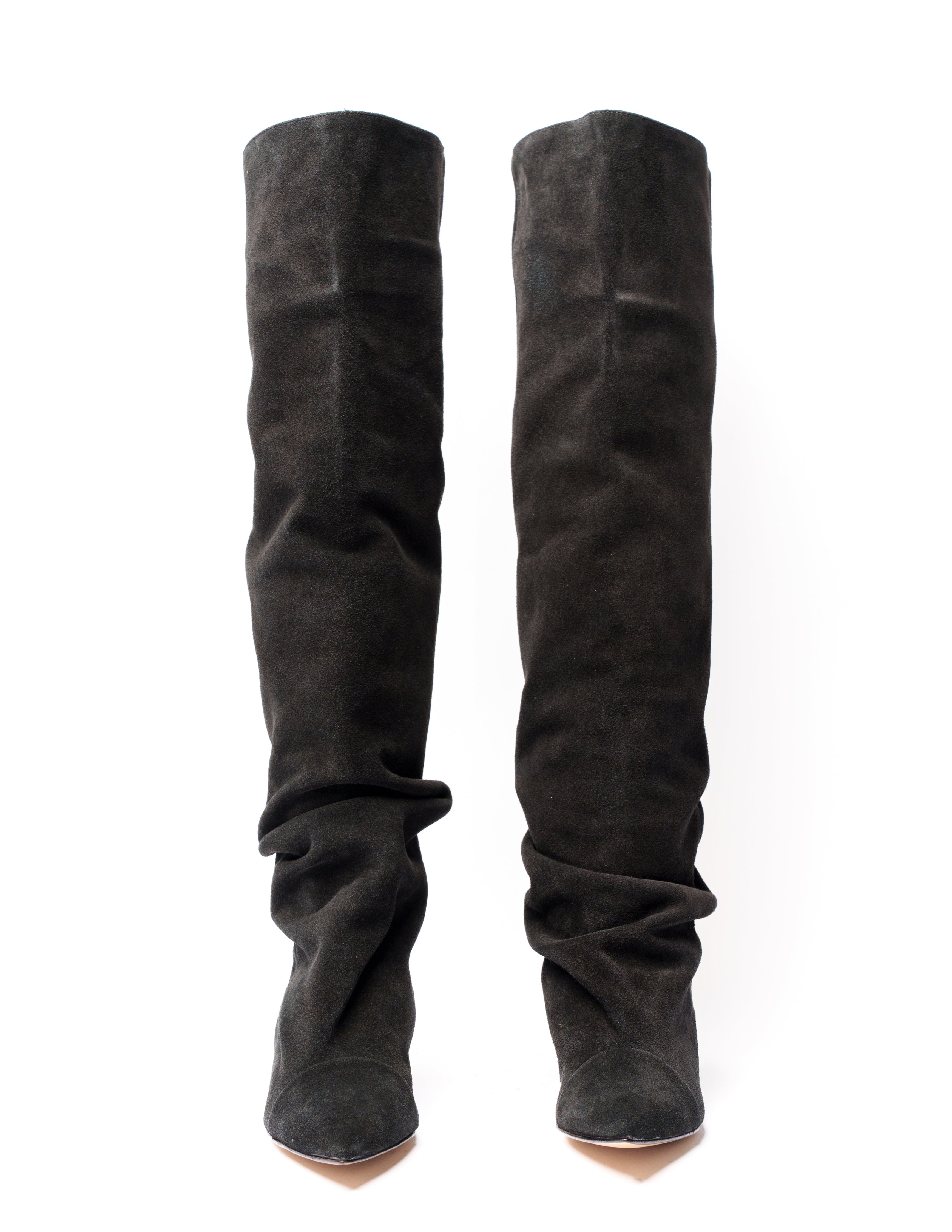 JENNIFER_FLAT - Black Real Suede Tubular Boot with Draped Effect