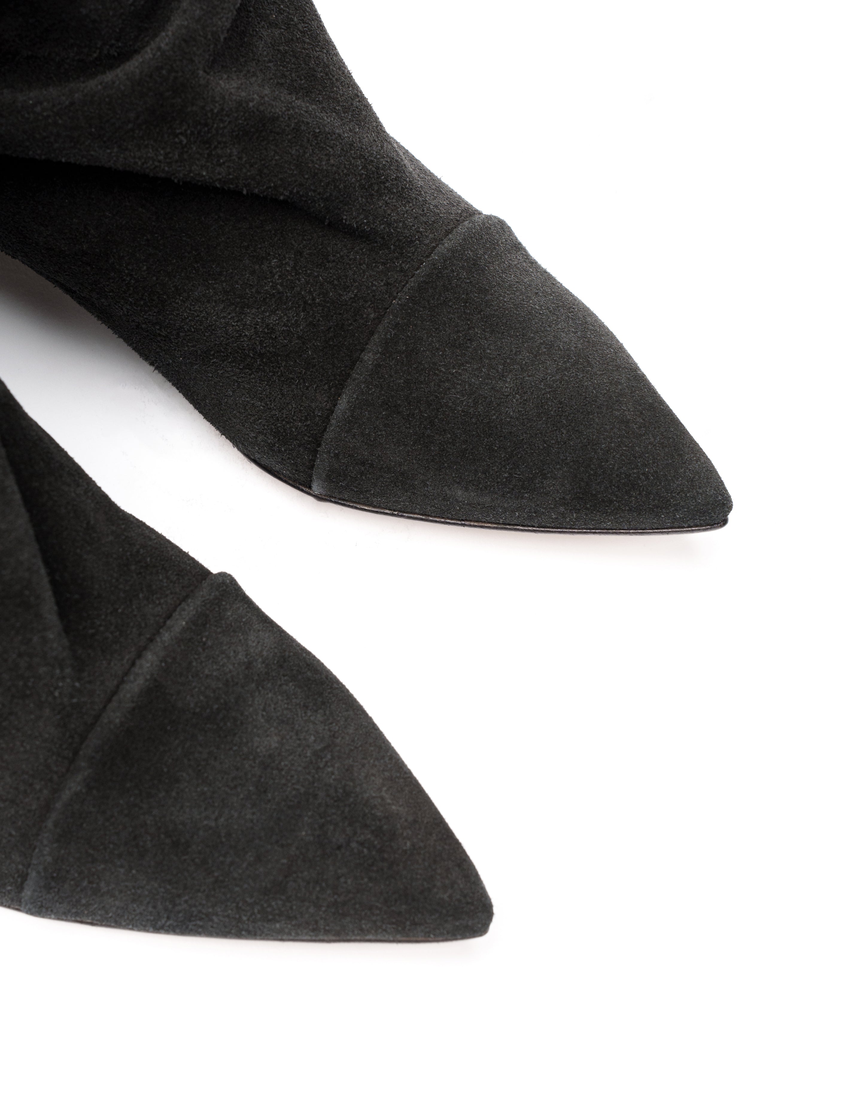 JENNIFER_FLAT - Black Real Suede Tubular Boot with Draped Effect