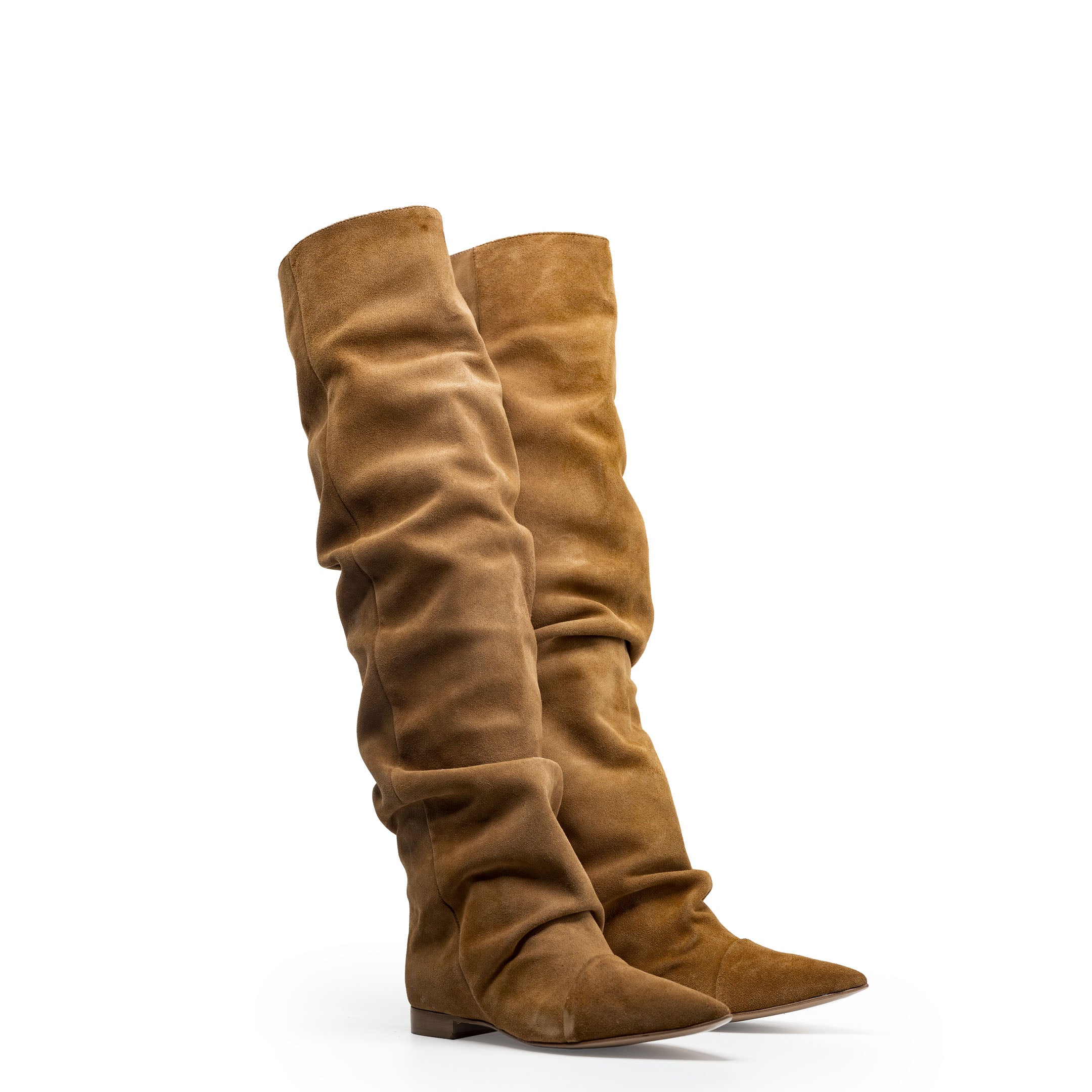 JENNIFER_FLAT - Tubular boot in real suede leather with draped effect