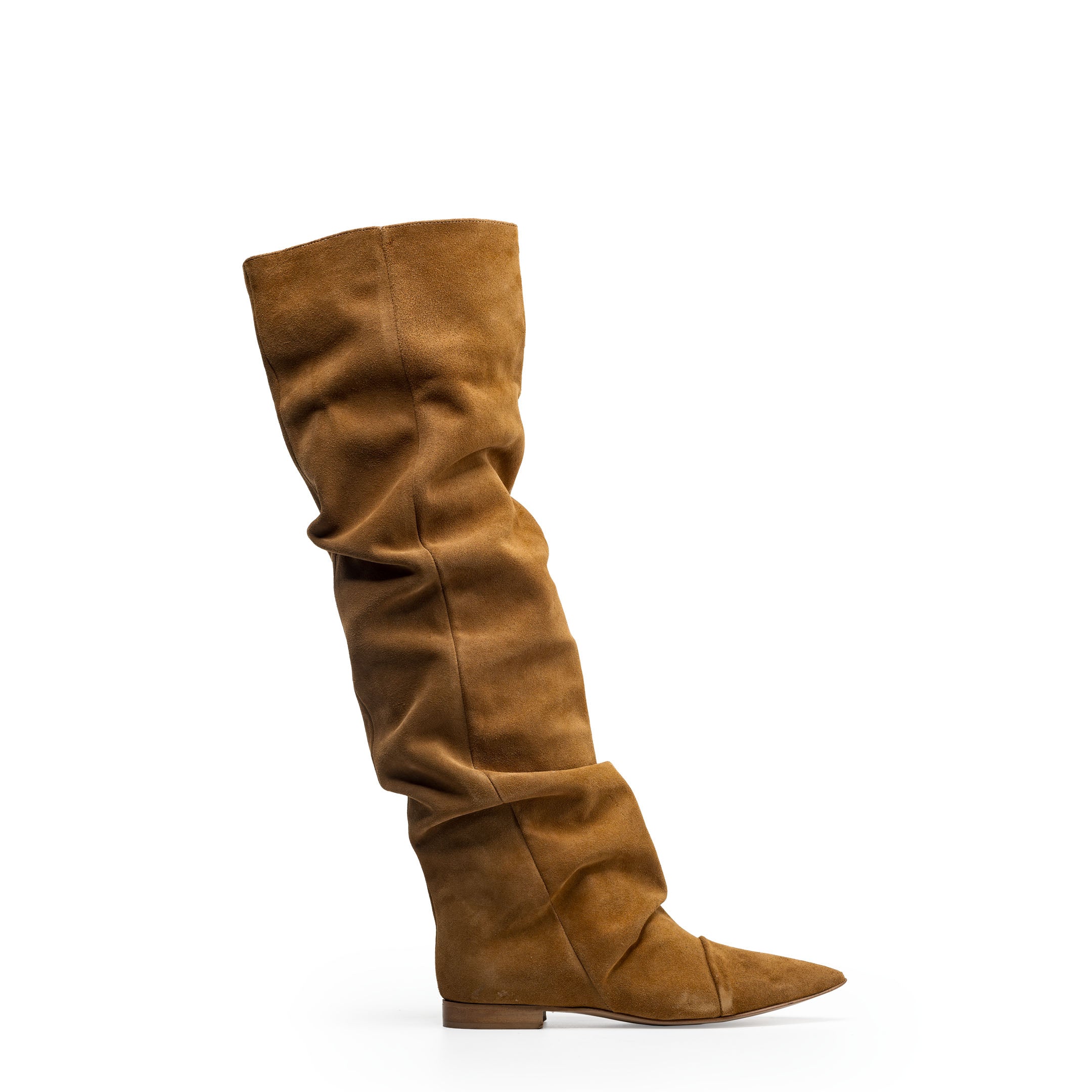 JENNIFER_FLAT - Tubular boot in real suede leather with draped effect