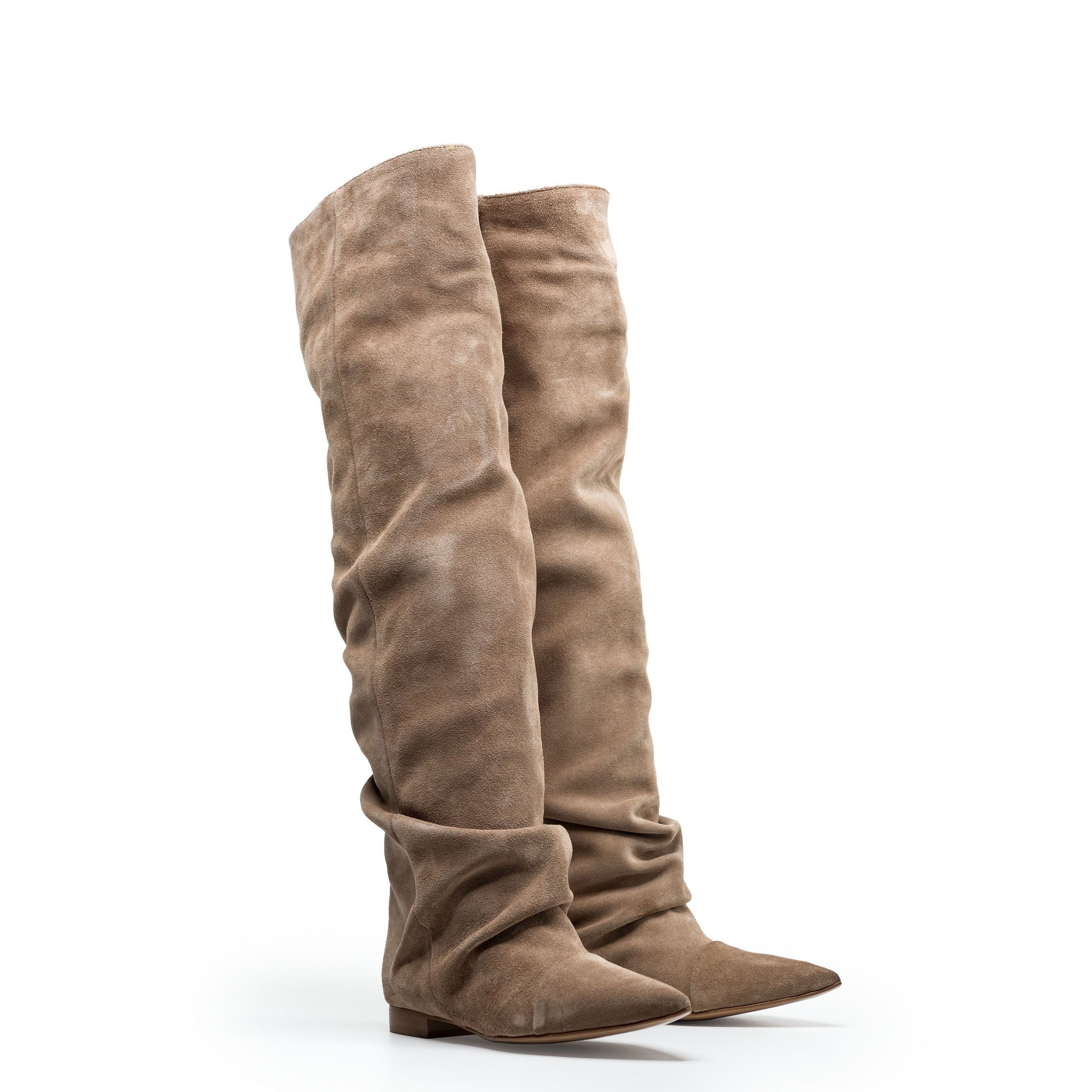 JENNIFER_FLAT - Tubular boot in real draped effect Daino suede