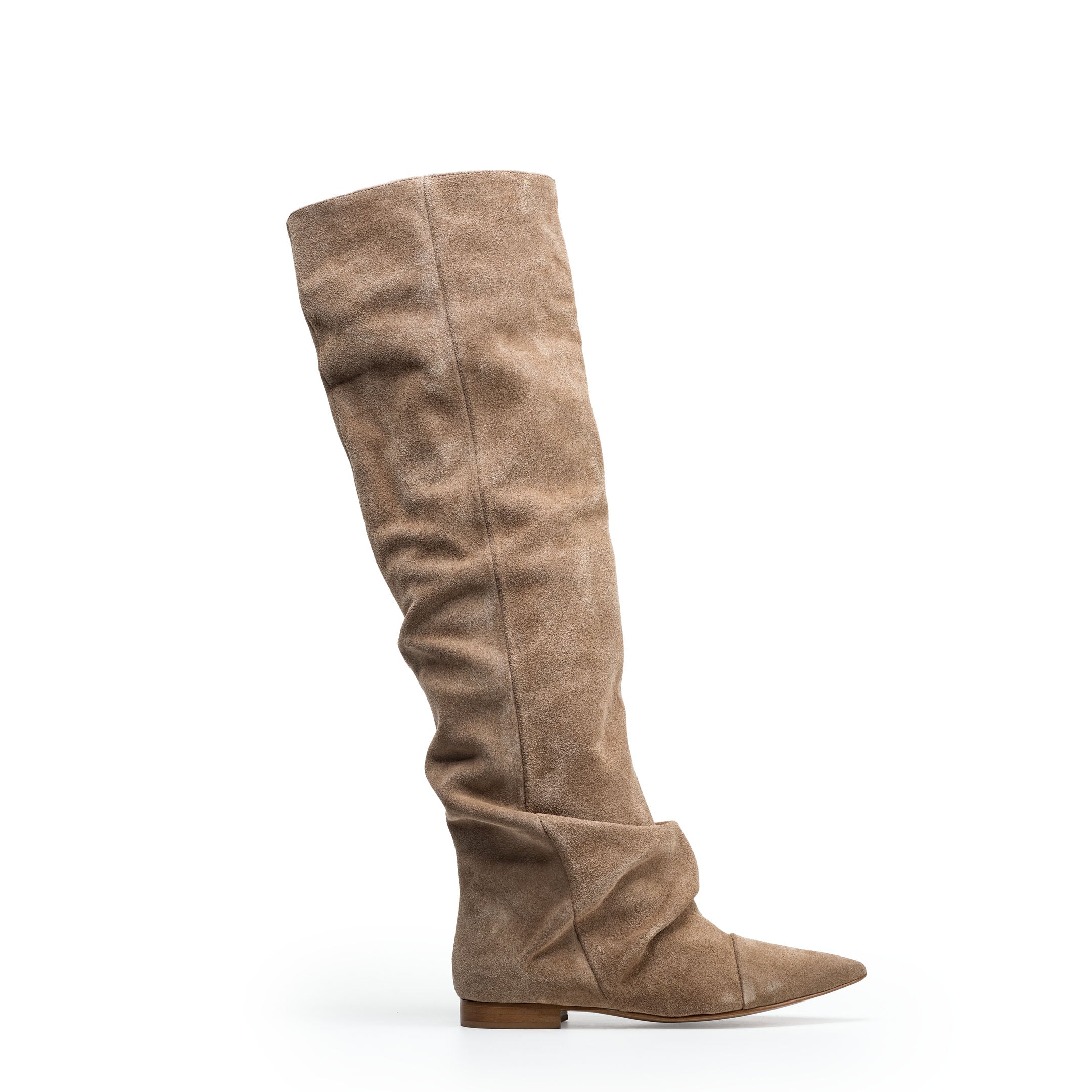 JENNIFER_FLAT - Tubular boot in real draped effect Daino suede