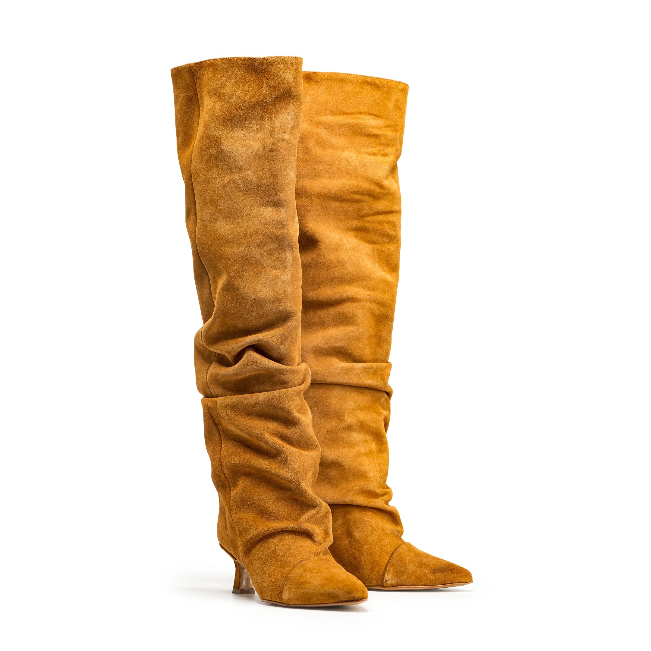 JENNIFER - Knee high tubular boot in real suede leather with draped effect