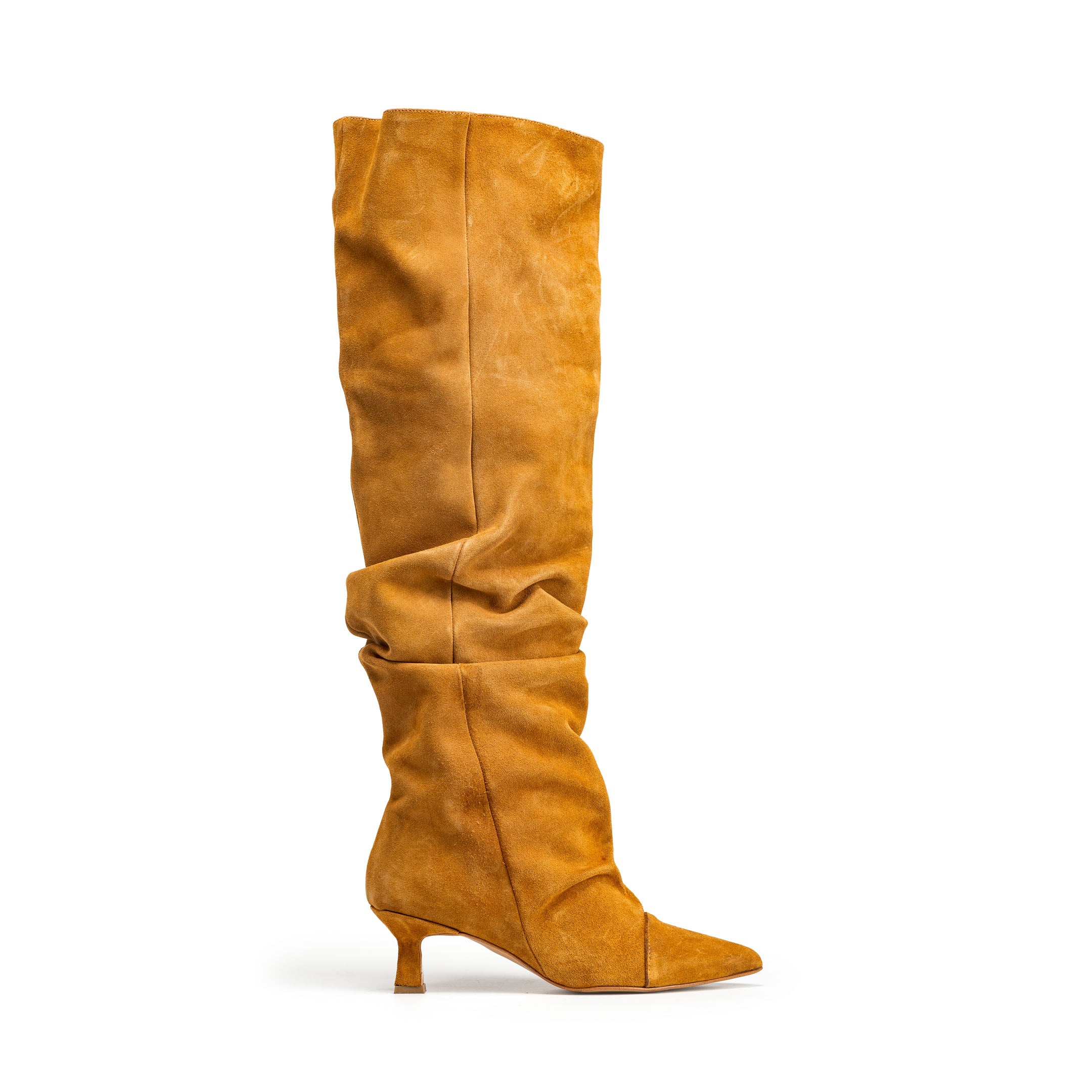 JENNIFER - Knee high tubular boot in real suede leather with draped effect