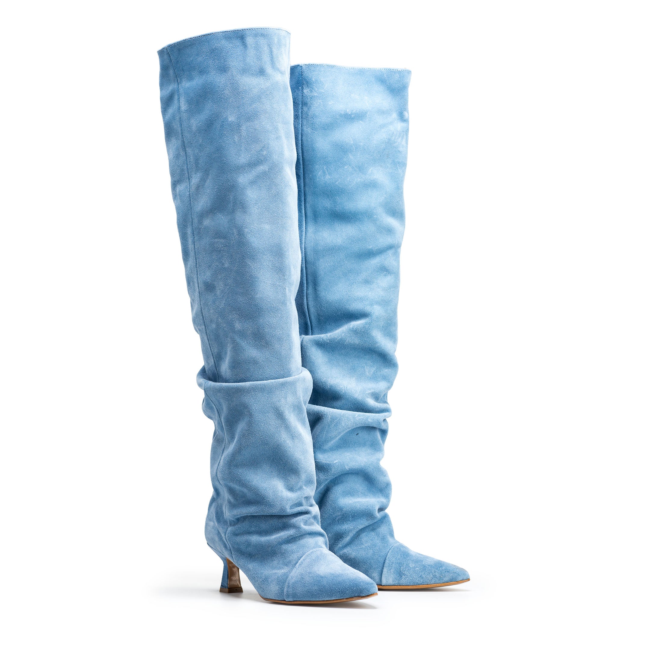 JENNIFER - Knee-high tubular boot in Real Sky Suede with draped effect