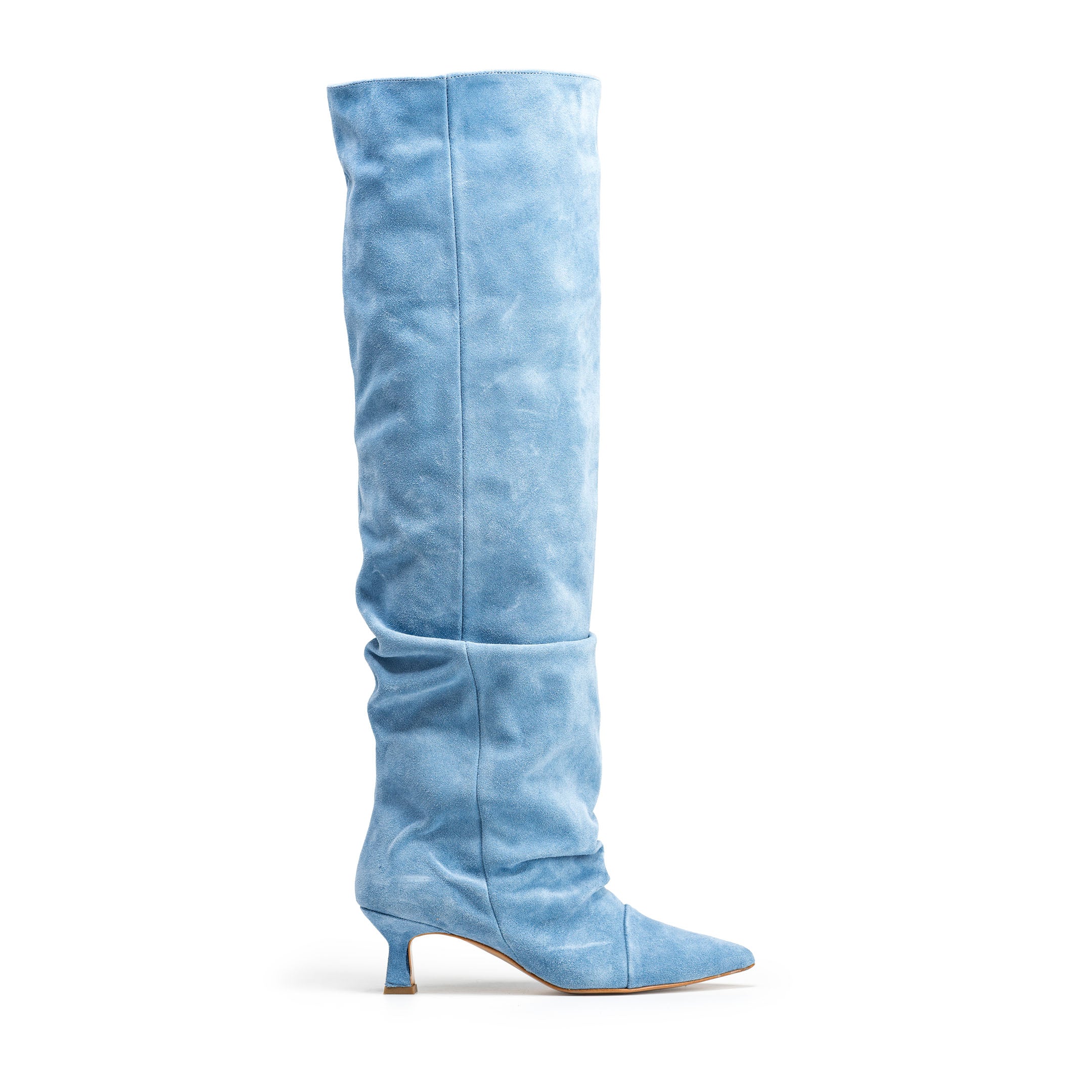 JENNIFER - Knee-high tubular boot in Real Sky Suede with draped effect