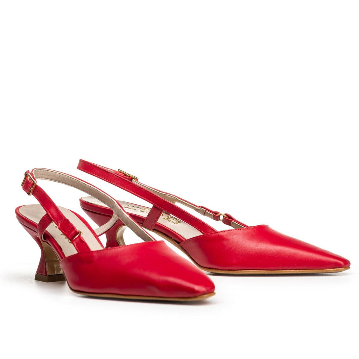 DK - Decolleté Slingback a punta in Vera Pelle Rossa - Tacco Rocchetta 5 Cm