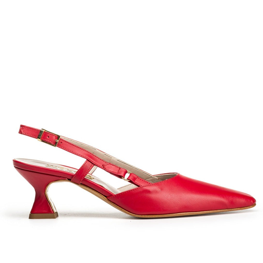 KAROL - Decolleté Slingback a punta in Vera Pelle Rossa - Tacco Rocchetta 5 Cm