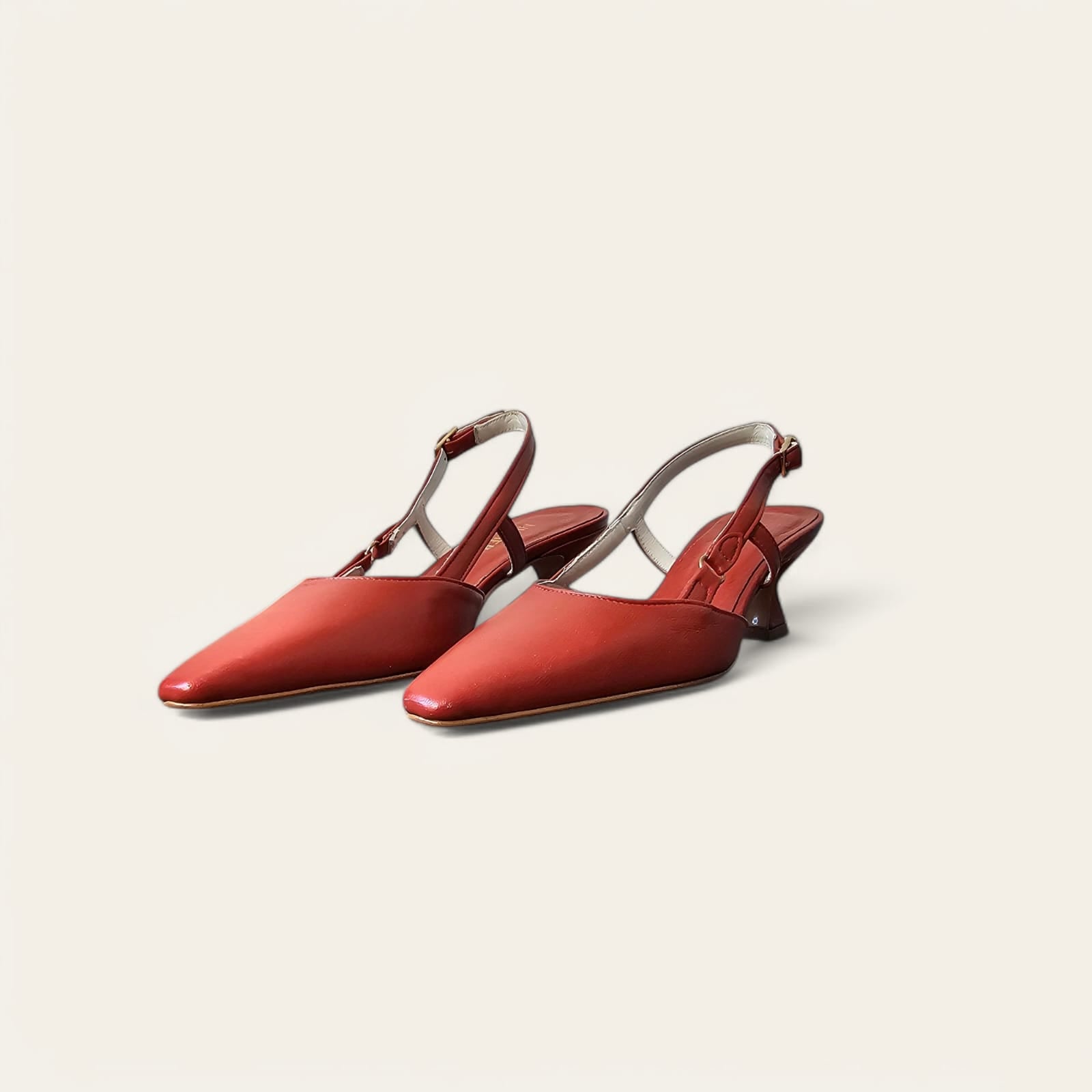 DK - Decolleté Slingback a punta in Vera Pelle Rosso Corallo - Tacco 5 Cm