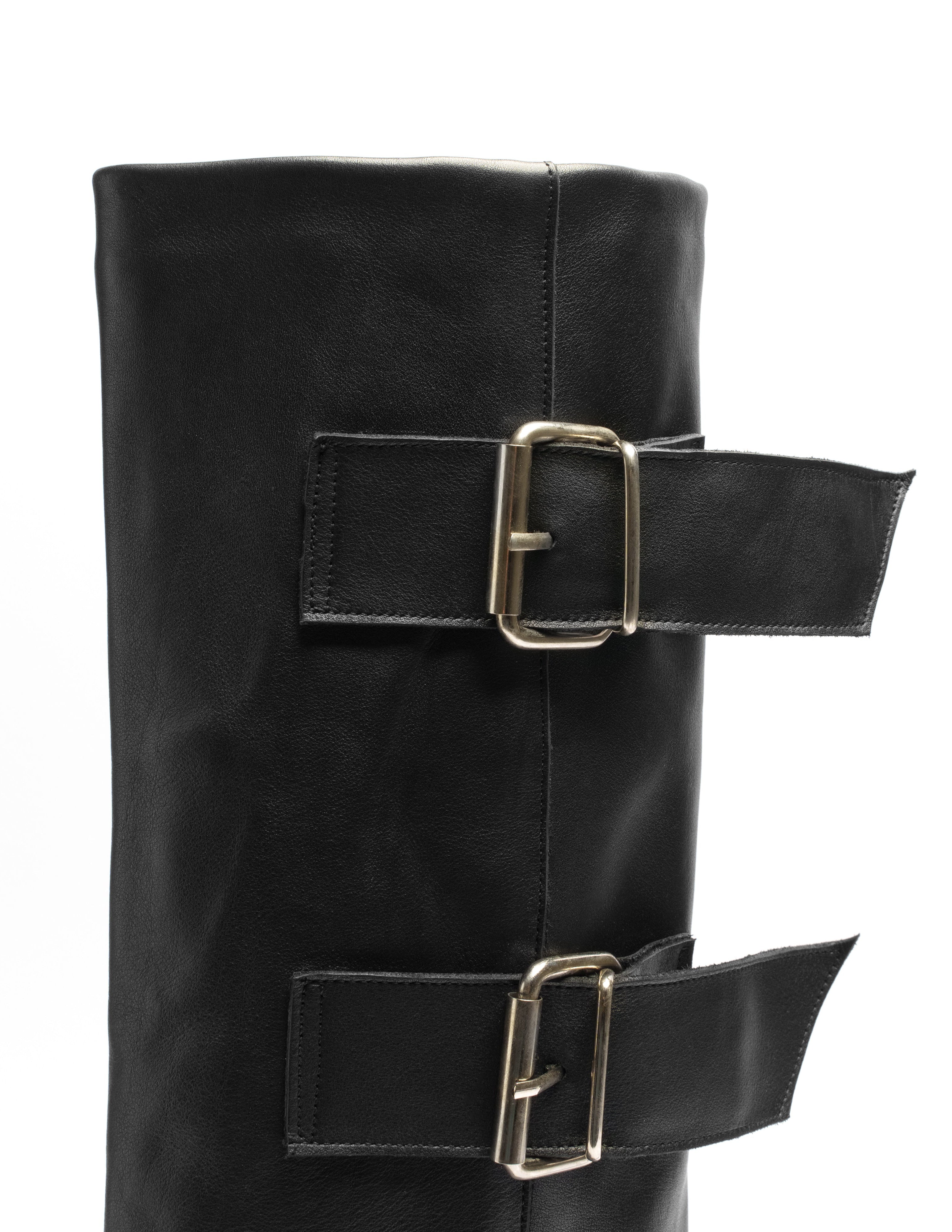 KRIZIA - Tubular Boot in Genuine Leather with 3 Buckles and 11 cm Wedge