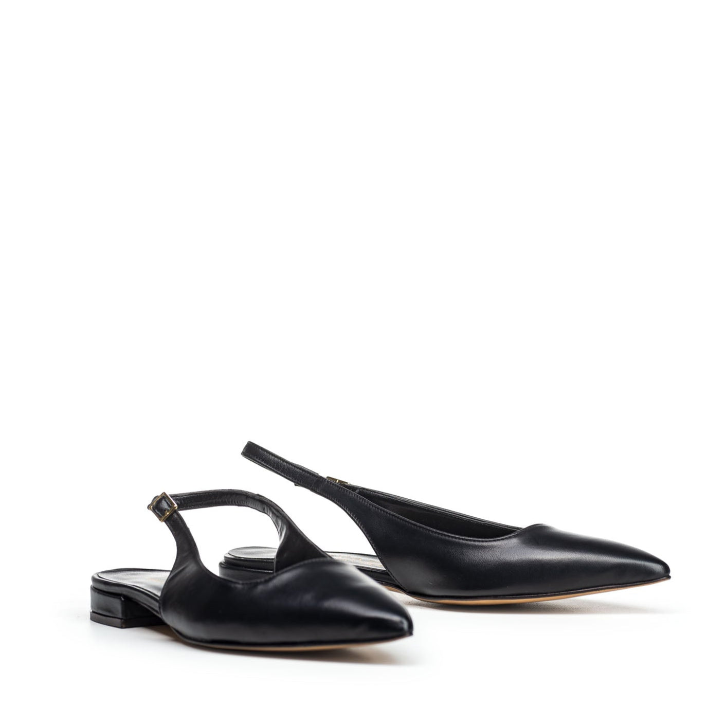 LUDMILLA - Pointed Slingback Pump in Genuine Black Leather with 2 cm Square Heel