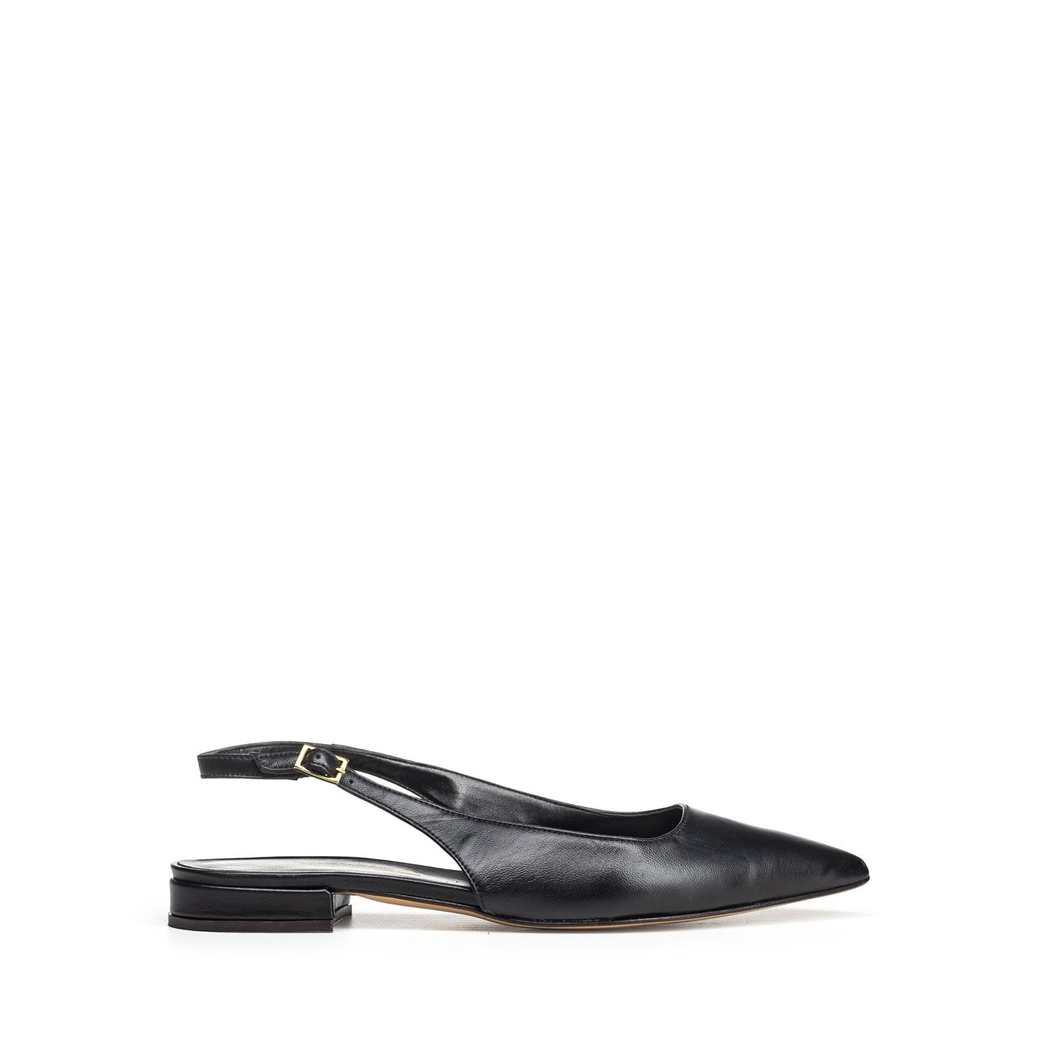 LUDMILLA - Pointed Slingback Pump in Genuine Black Leather with 2 cm Square Heel